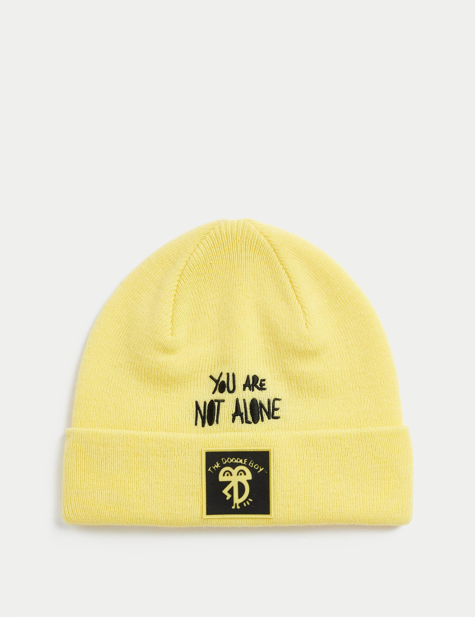 M&S Doodle Boy You Are Not Alone Beanie Hat (3-13 Yrs) - 3-6Y - Yellow, Yellow