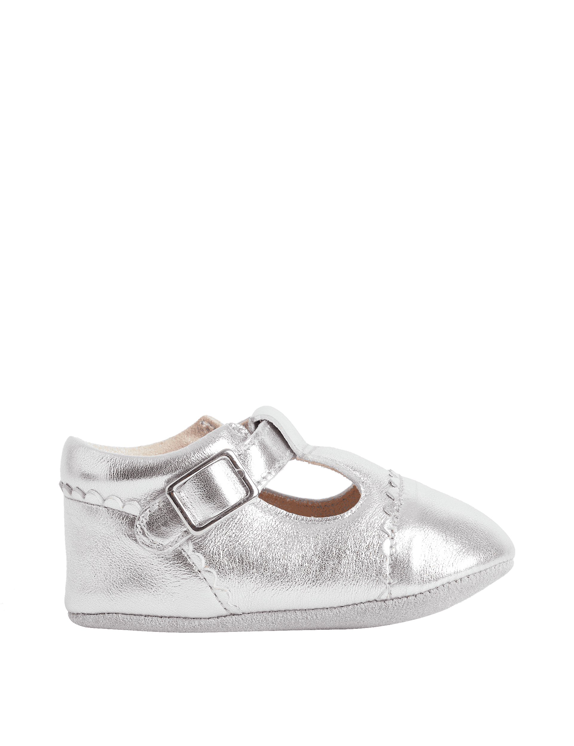 M&S Collection Baby Leather Metallic T-Bar Pram Shoes (0-18 Mths) - 12-18 - Silver, Silver