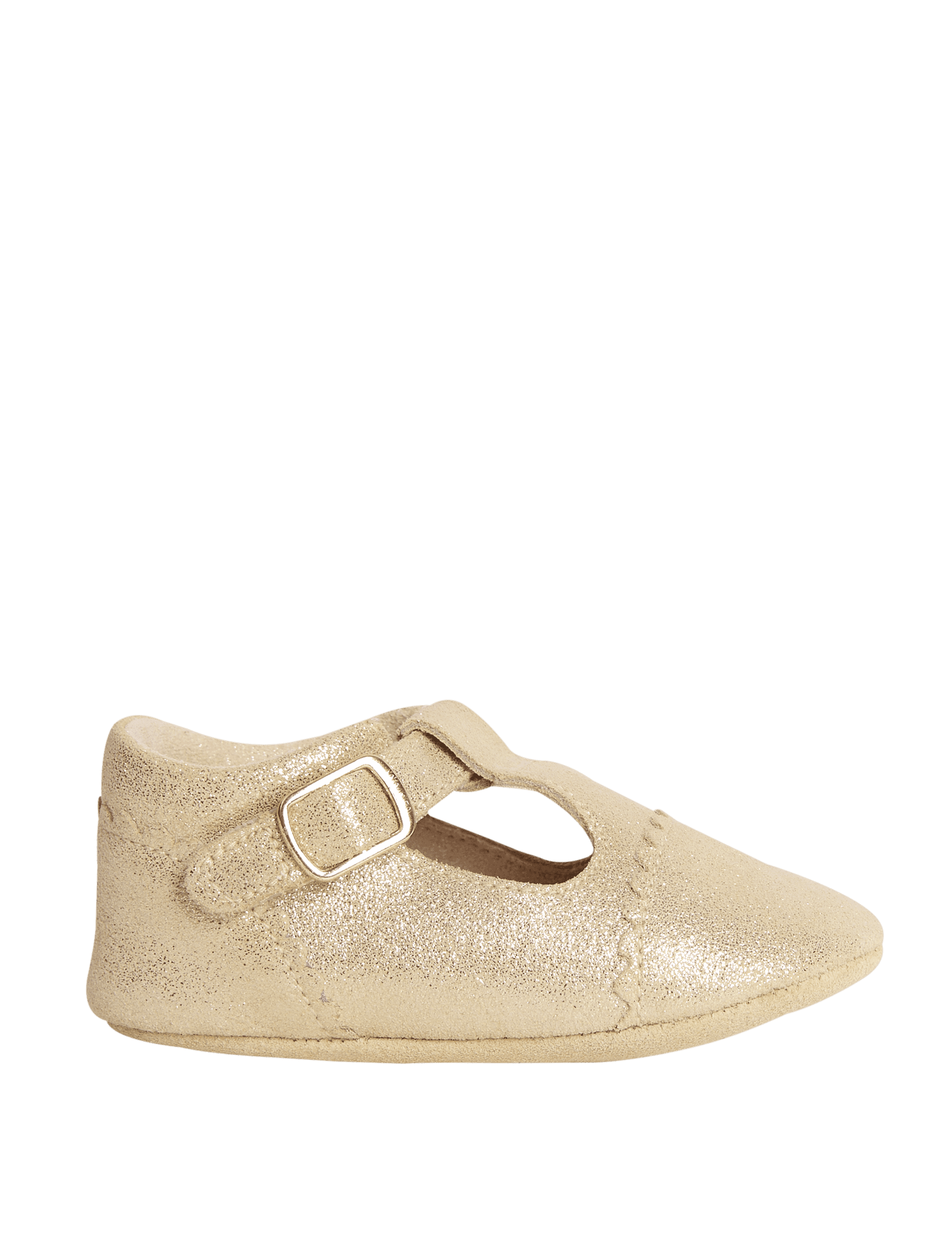 M&S Collection Baby Leather Glitter T Bar Pram Shoes (0-18 Months) - 0-3 M - Gold, Gold