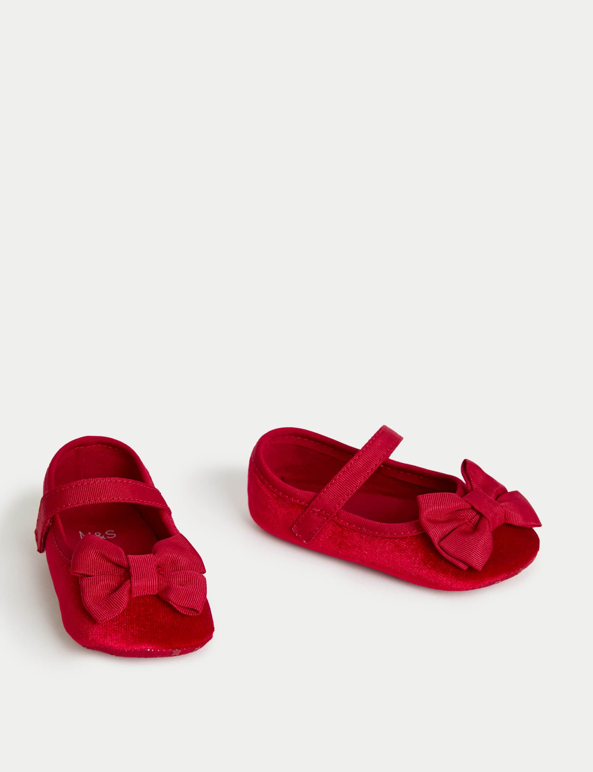 M&S Baby Velvet Ballet Pumps (0-18 Mths) - 12-18 - Red, Navy,Red