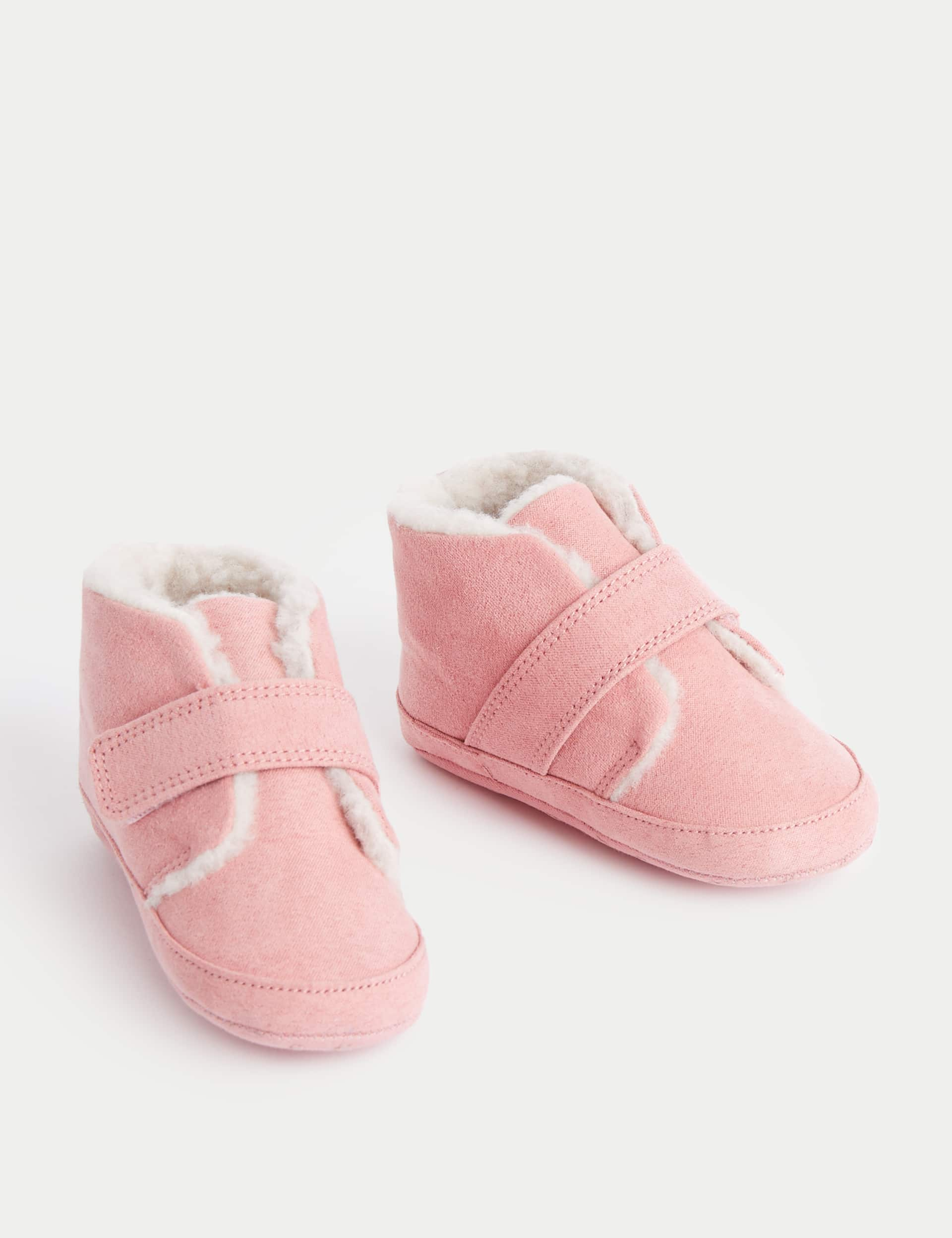 M&S Collection Baby Riptape Pram Booties (0-18 Months) - 0-3 M - Dusty Pink, Dusty Pink