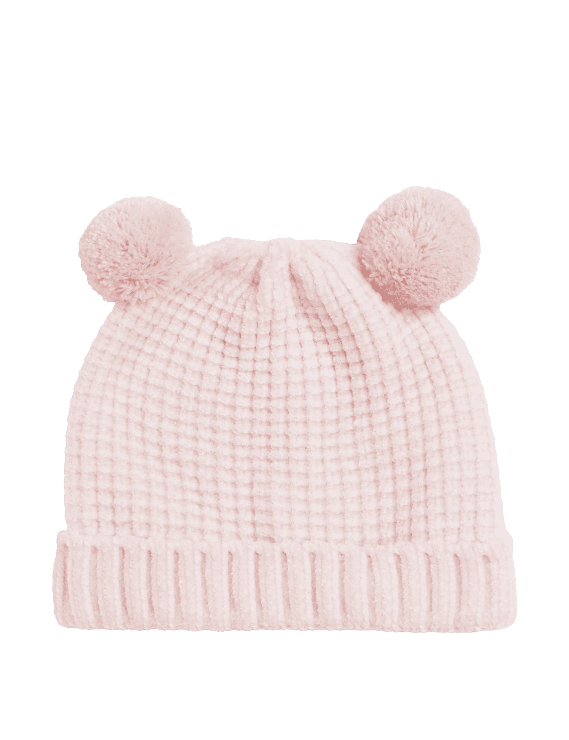 M&S Collection Kids Double Pom Winter Hat (0-3 Yrs) - 1-3 Y - Light Pink, Light Pink,Ivory