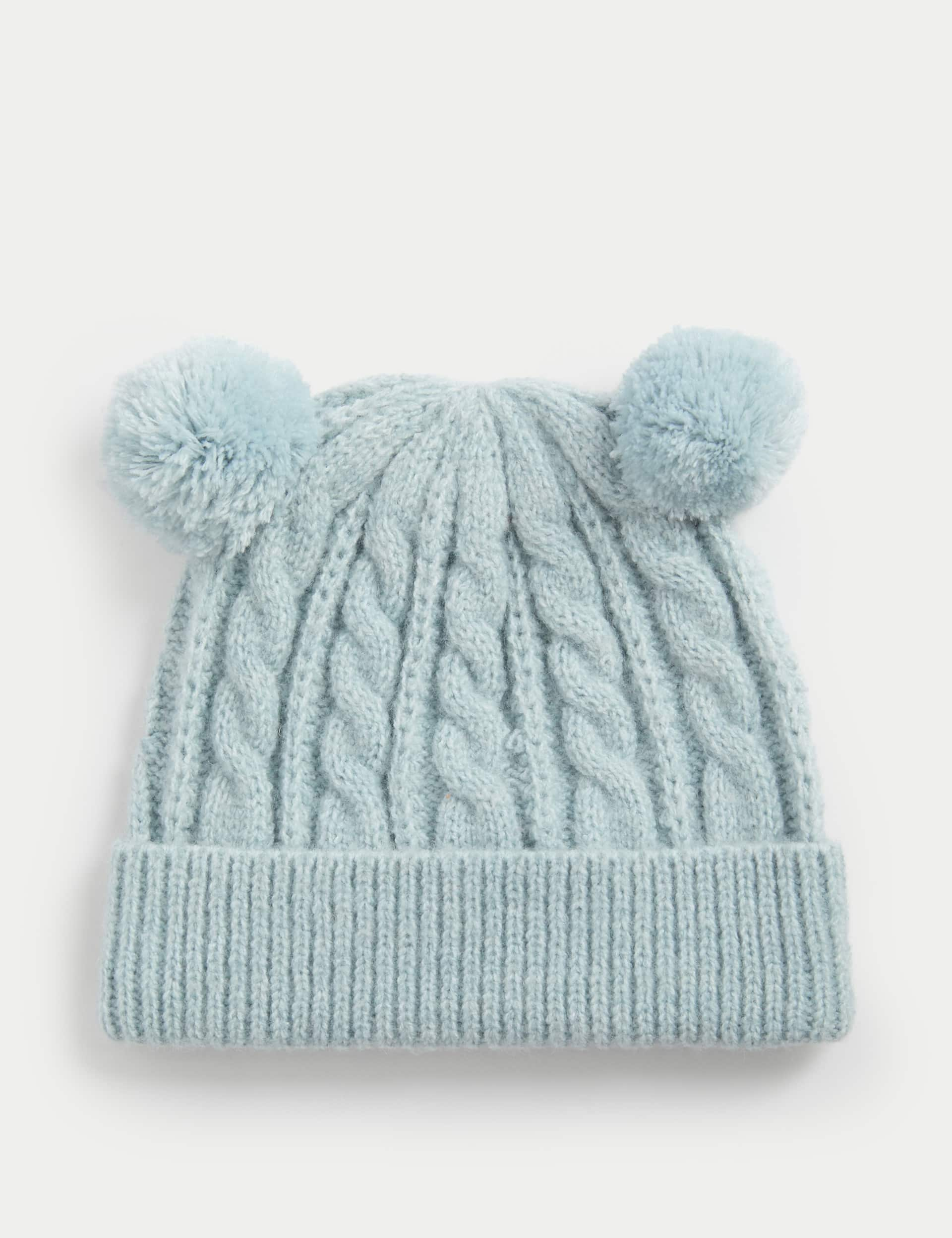 M&S Kids Cable Knit Winter Hat (0 Mths-3 Yrs) - 1-3Y - Light Blue, Light Blue