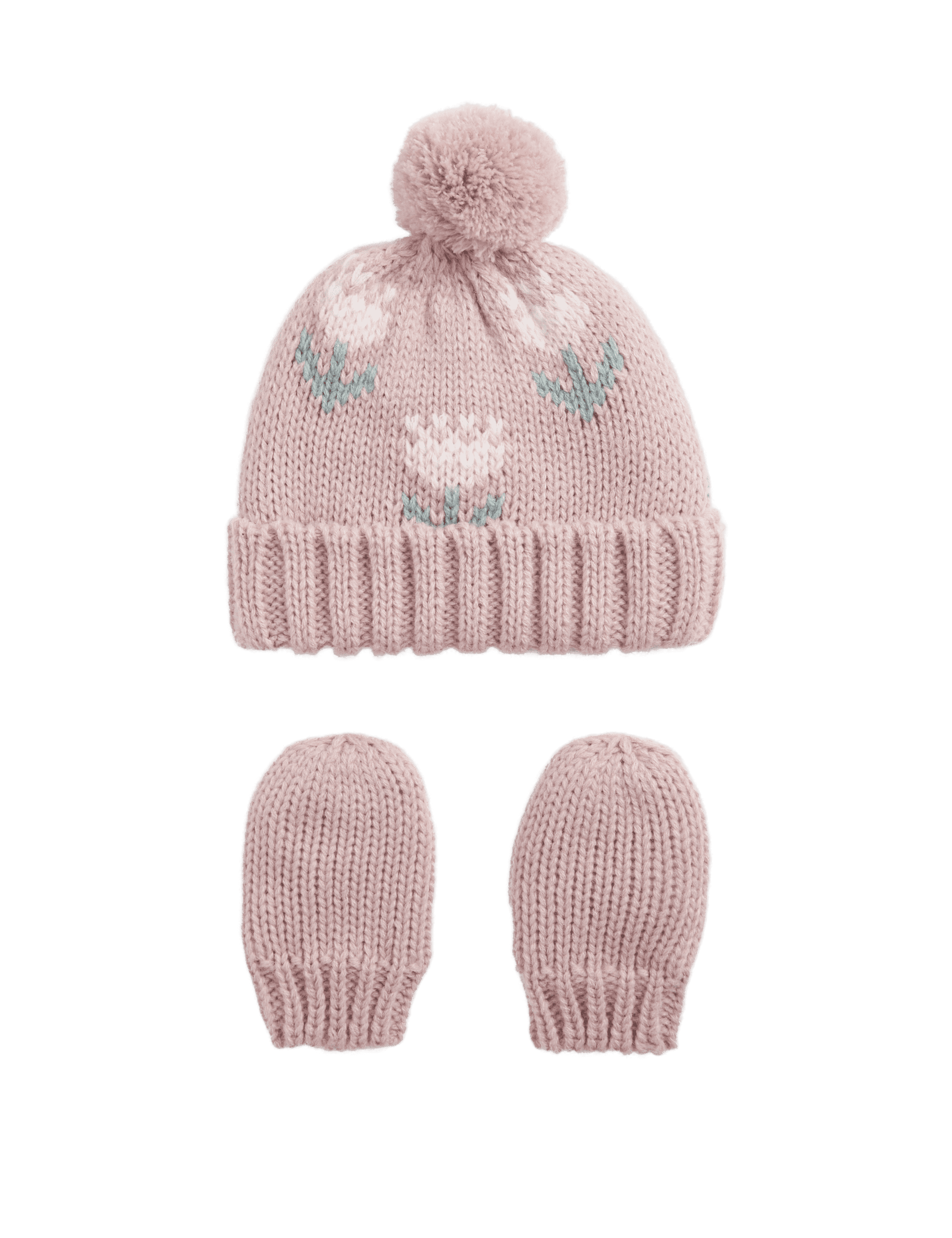 M&S Collection Girls Floral Hat and Mitten Set (0 Mths-3 Yrs) - 6-12M - Dusted Pink, Dusted Pink