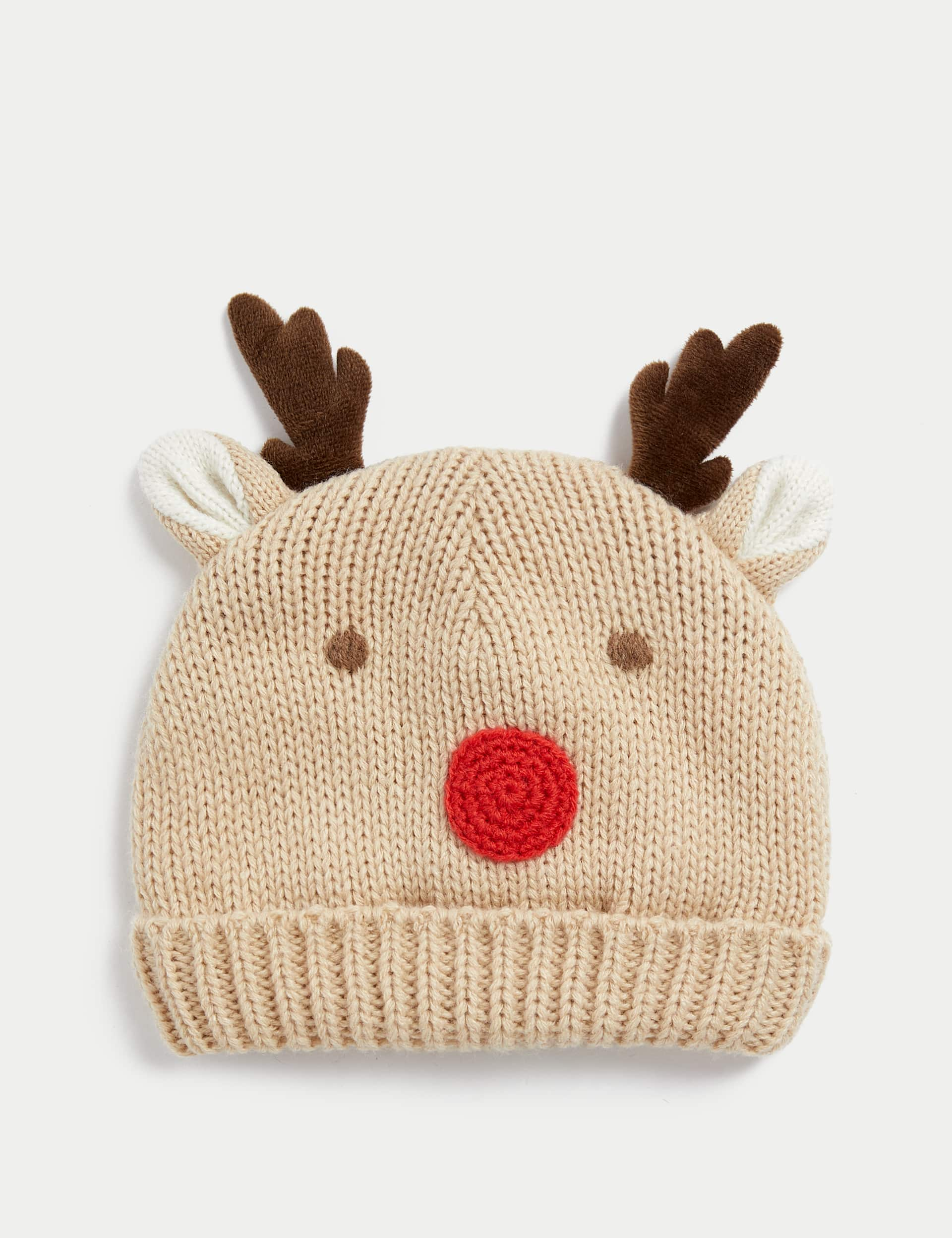 M&S Kids Reindeer Winter Hat (0-3 Yrs) - 1-3 Y - Buff, Buff