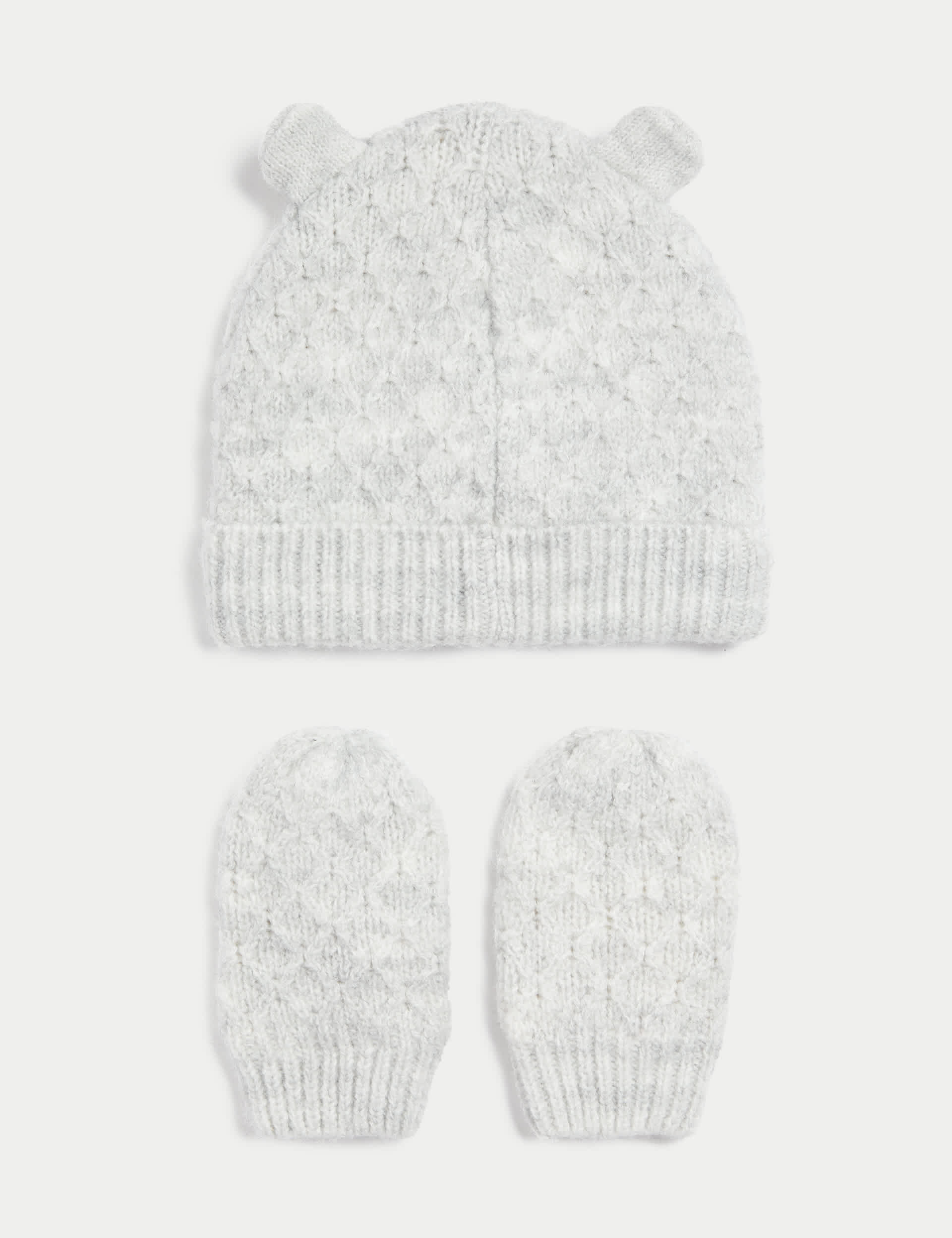 M&S Kids 2pc Bear Hat & Mittens Set (0-3 Yrs) - 1-3 Y - Grey, Grey