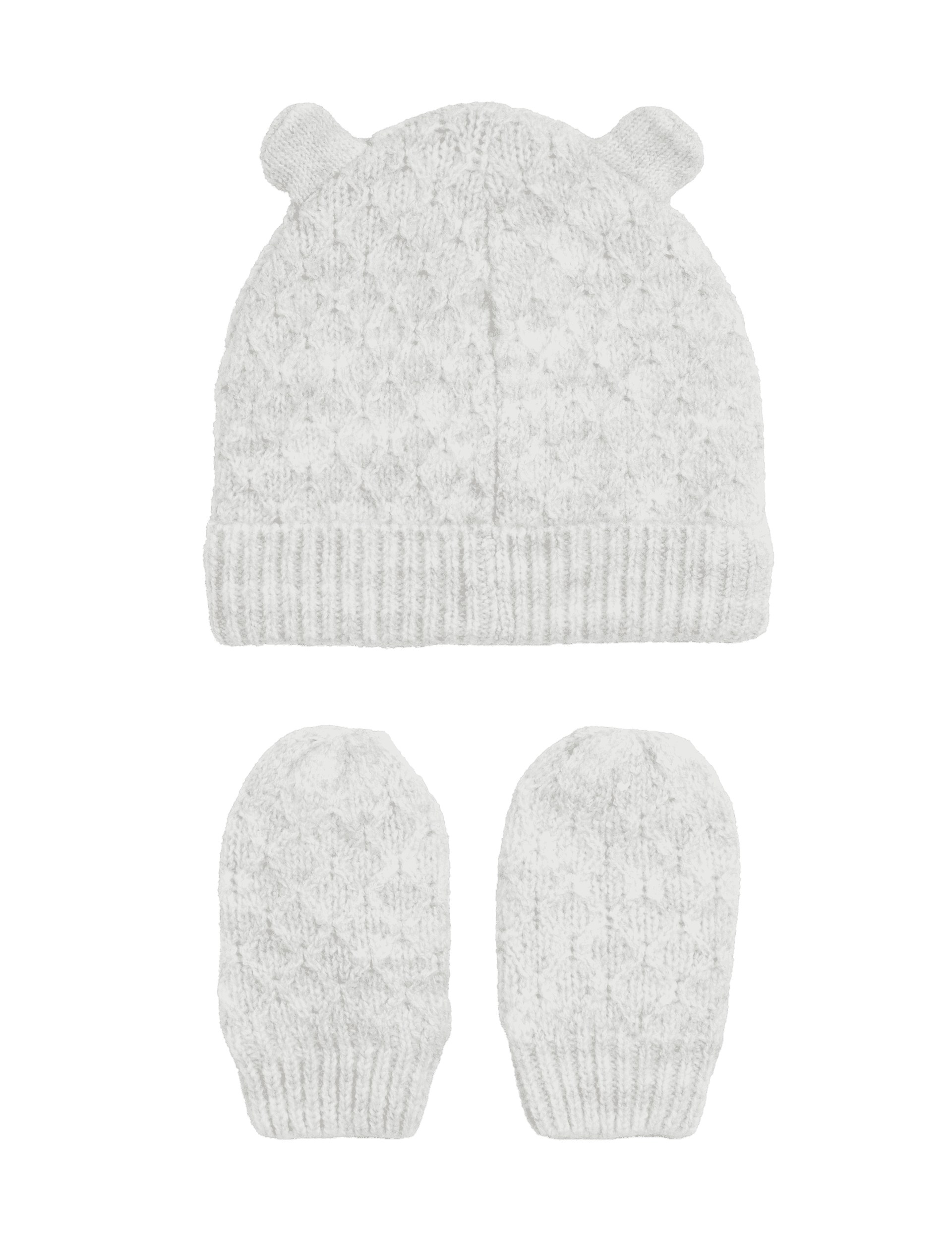 M&S Collection Kids 2pc Bear Hat & Mittens Set (0-3 Yrs) - 1-3 Y - Grey, Grey