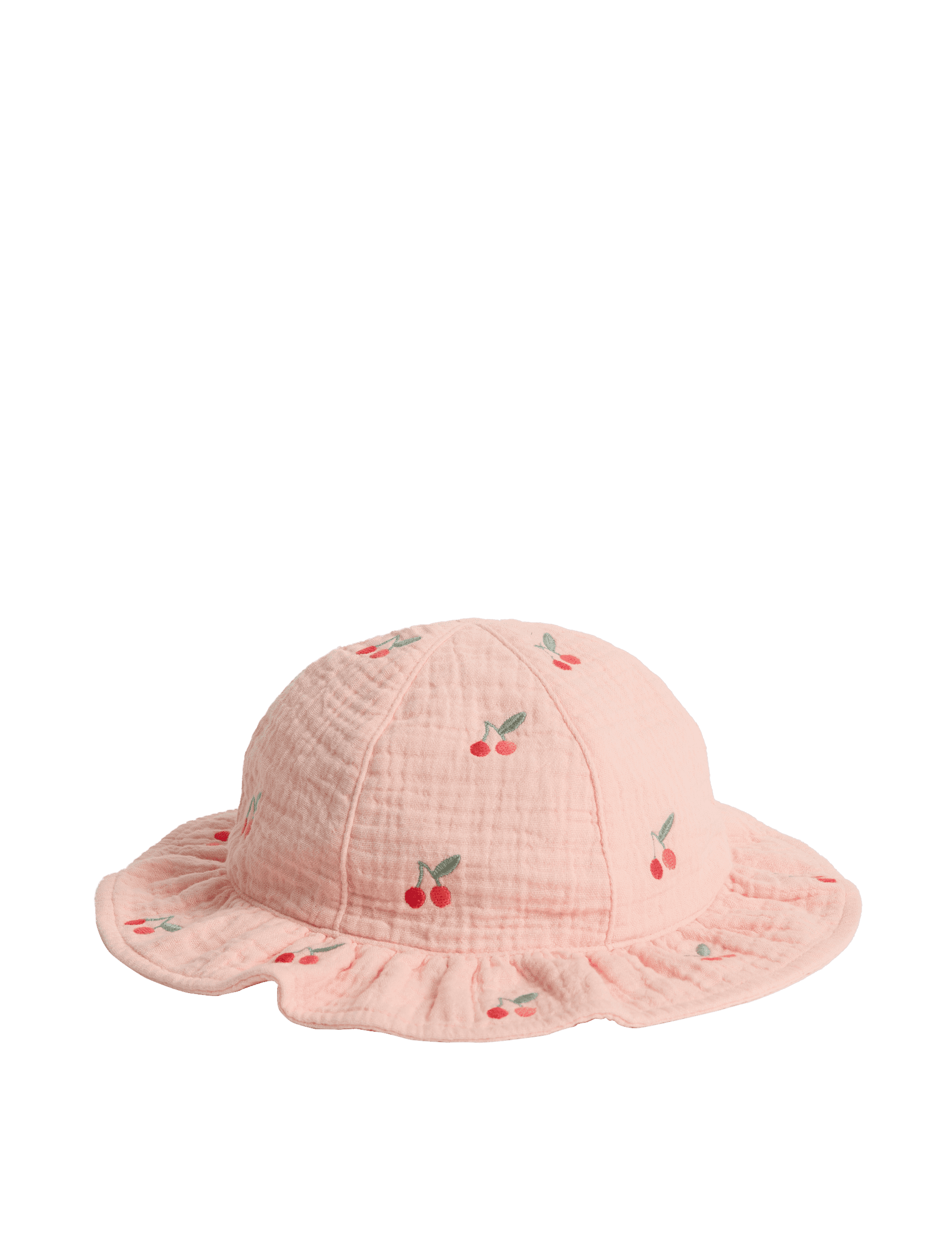 M&S Collection Kids Pure Cotton Cherry Sun Hat (0-3 Yrs) - 0-3 M - Pink, Pink