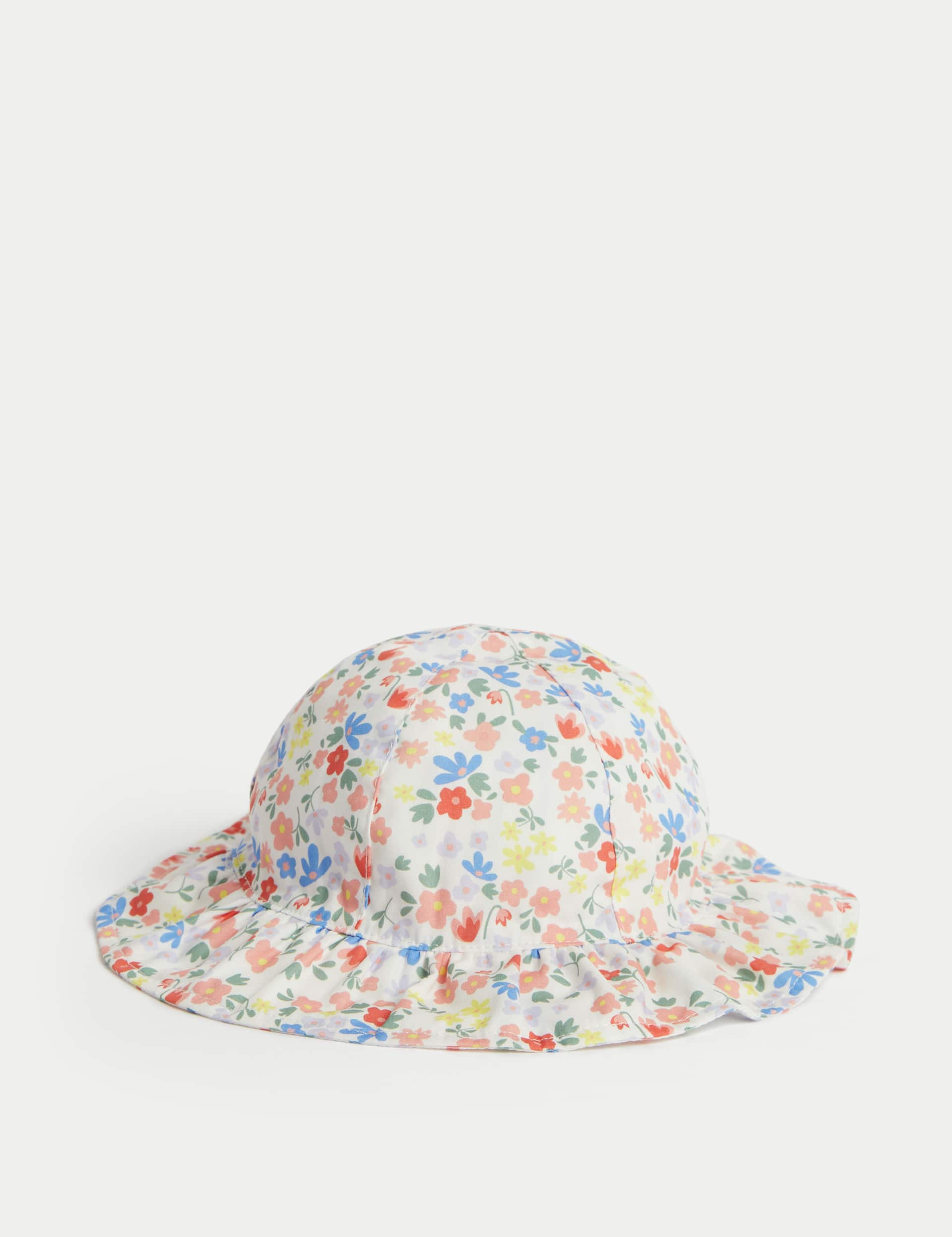 M&S Kids Pure Cotton Reversible Floral Sun Hat (1-6 Yrs) - 18-36 - Pink Mix, Pink Mix