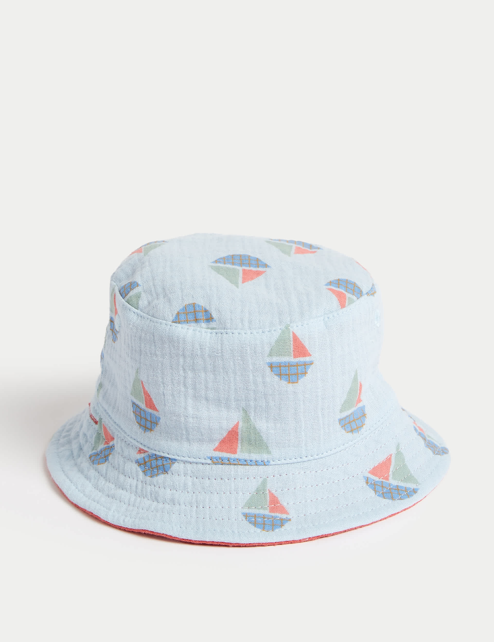 M&S Pure Cotton Reversible Sun Hat (0-1 Yrs) - 6-12M - Blue Mix, Blue Mix