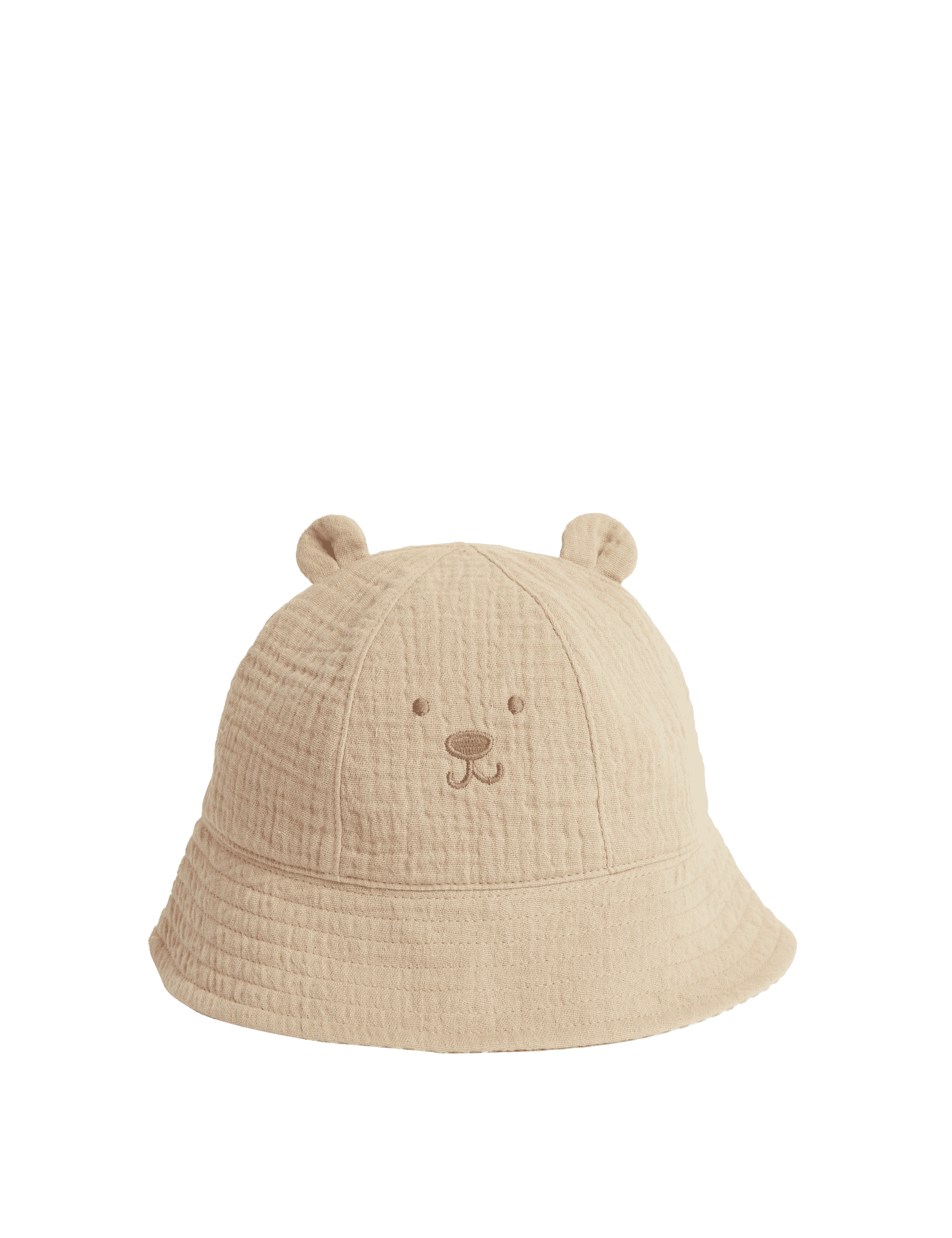 M&S Collection Pure Cotton Bear Sun Hat (0-18 Mths) - 3-6M - Stone, Stone