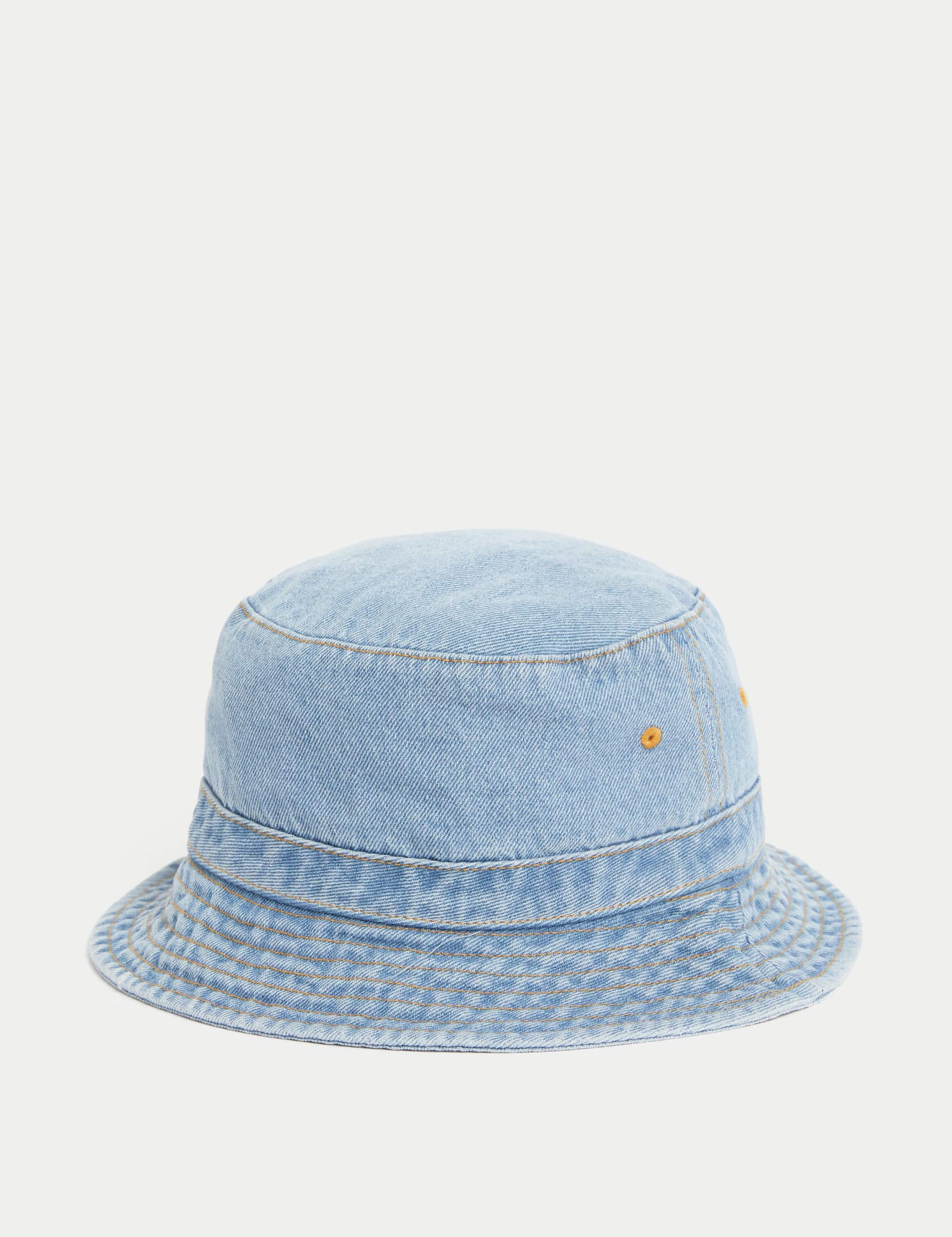 M&S Kids Cotton Plain Bucket Hat (1-13 Yrs) - 18-36 - Denim, Denim