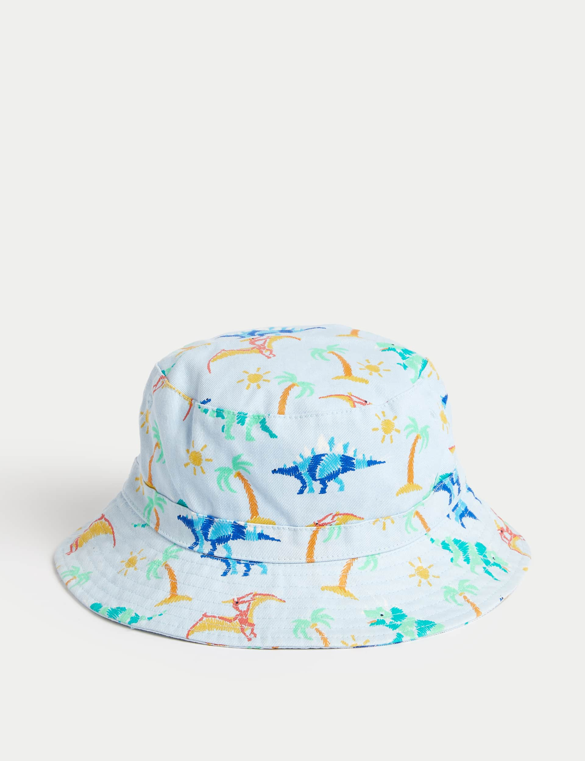 M&S Kids Pure Cotton Dino Print Sun Hat (1-13 Yrs) - 3-6y - Blue Mix, Blue Mix