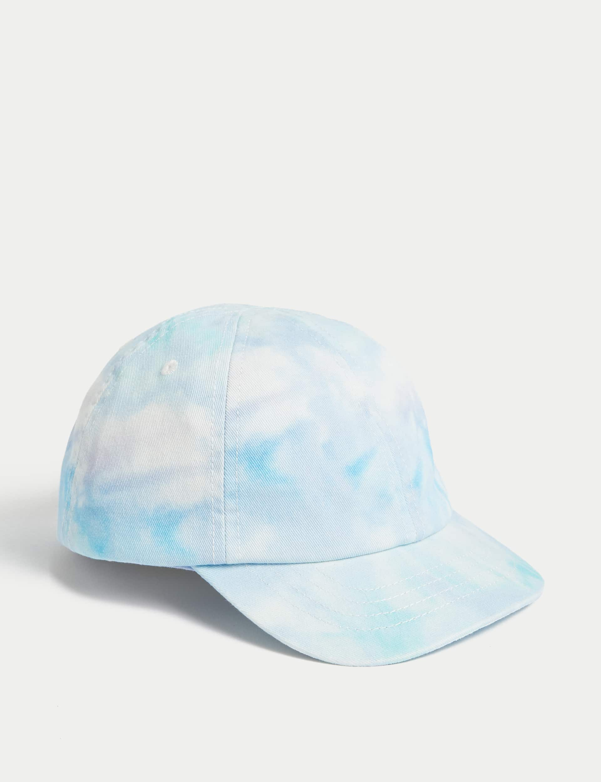 M&S Kids Pure Cotton Tie Dye Baseball Cap (1-13 Yrs) - 18-36 - Blue Mix, Blue Mix