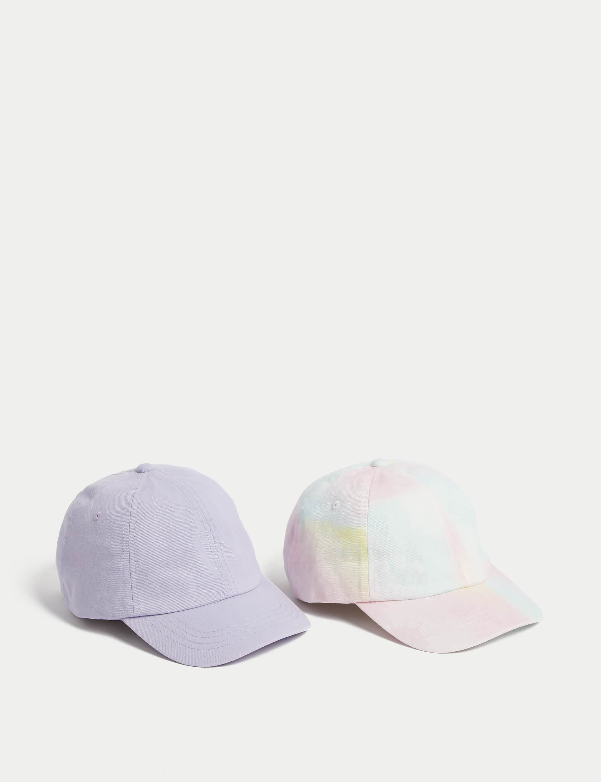 M&S Kids 2pk Pure Cotton Baseball Caps (1-13 Yrs) - 18-36 - Lilac Mix, Lilac Mix