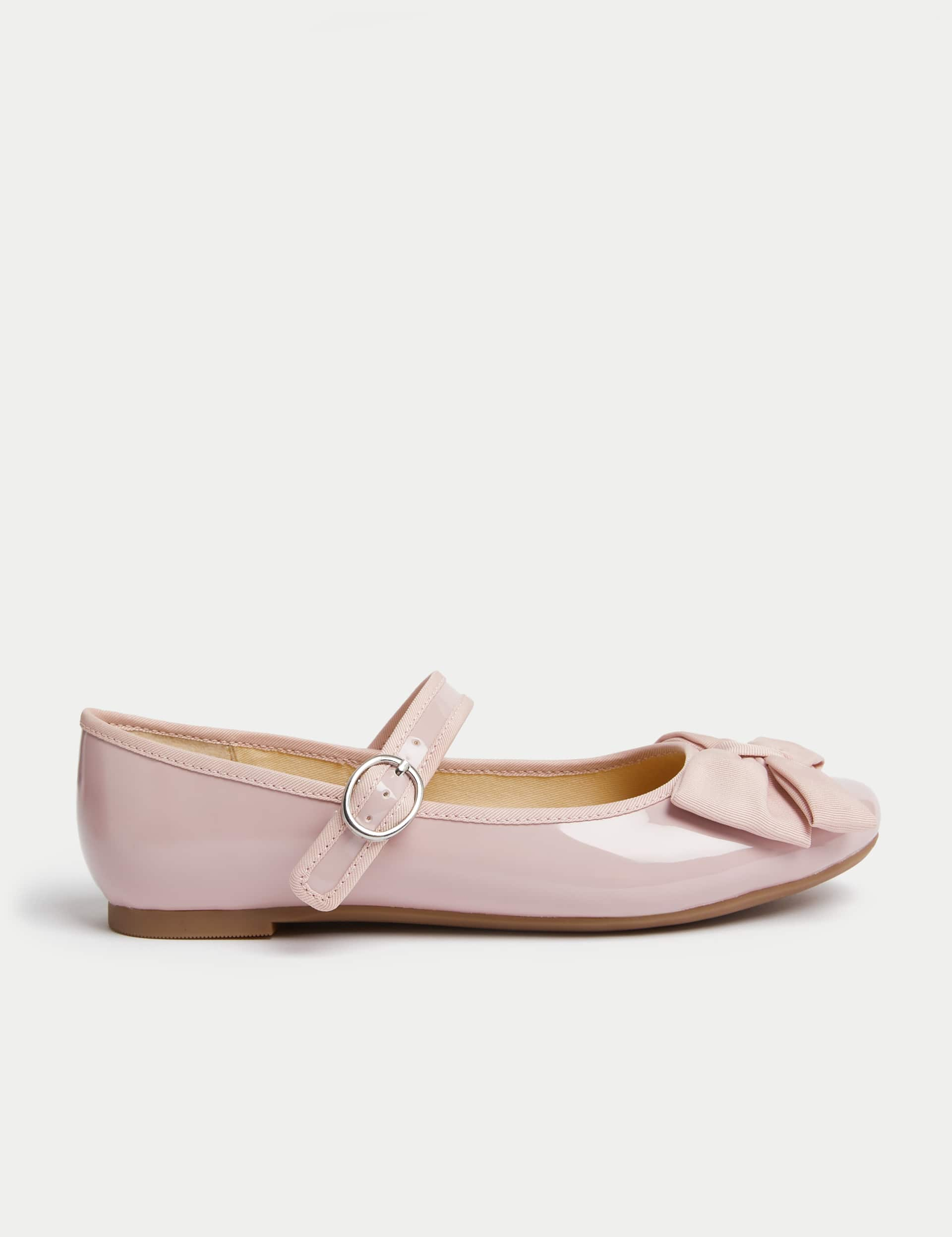 M&S Kids Patent Bow Mary Jane Shoes (3 Large - 6 Large) - Pink, Pink