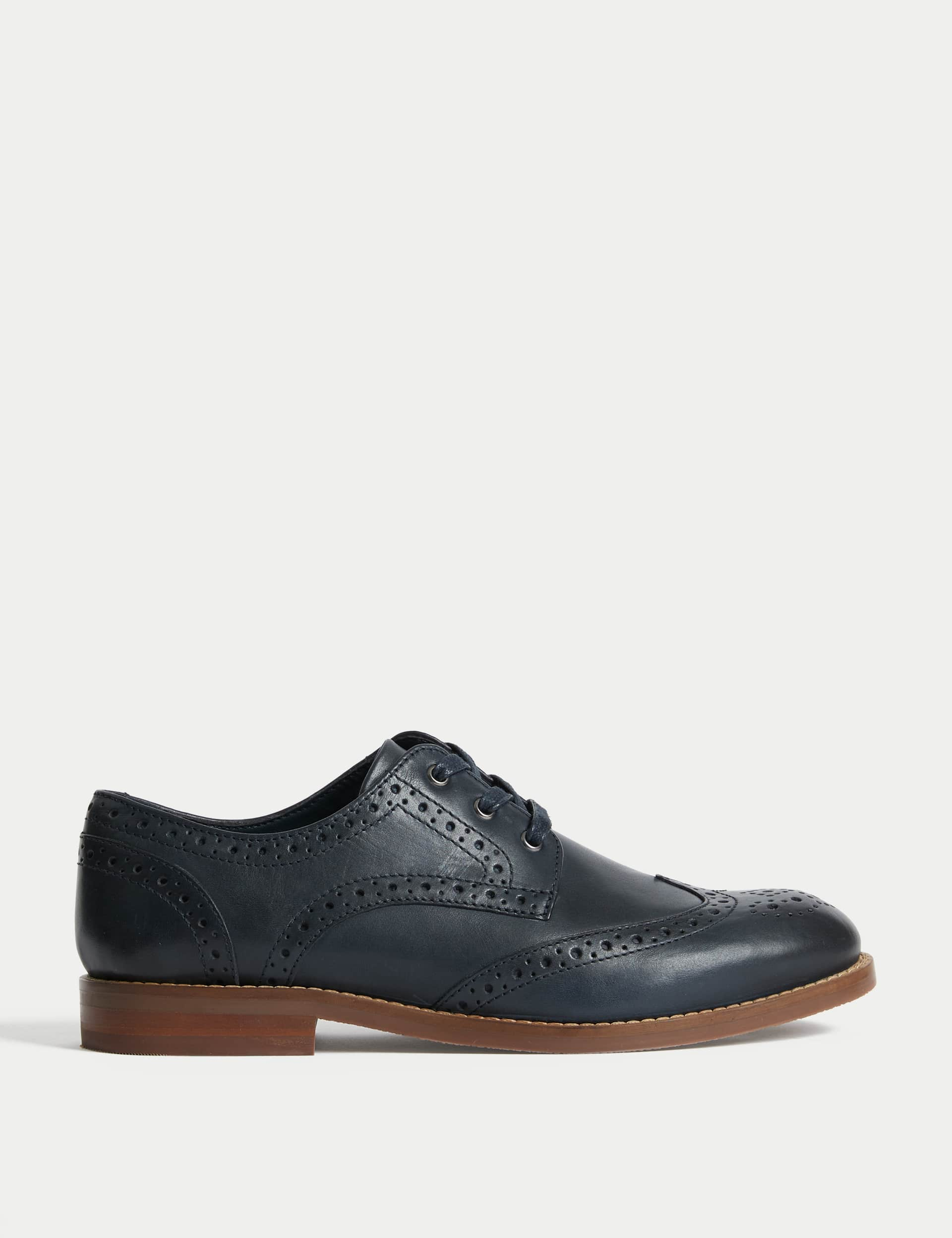 M&S Kids Leather Brogues (3 Large - 7 Large) - 5 L - Navy, Navy