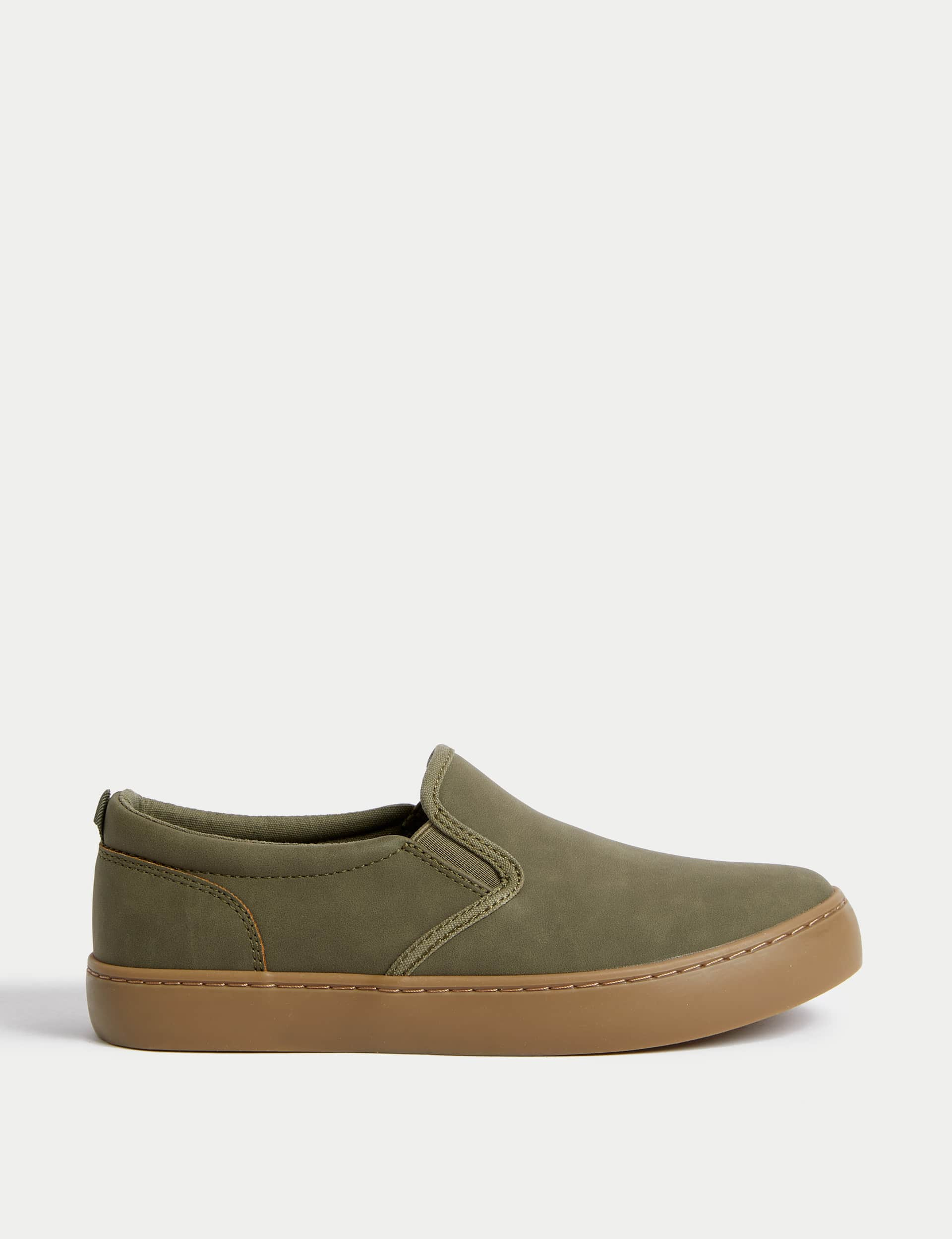 M&S Kids Freshfeet Slip-on Shoes (1 Large - 7 Large) - 2 L - Khaki, Khaki