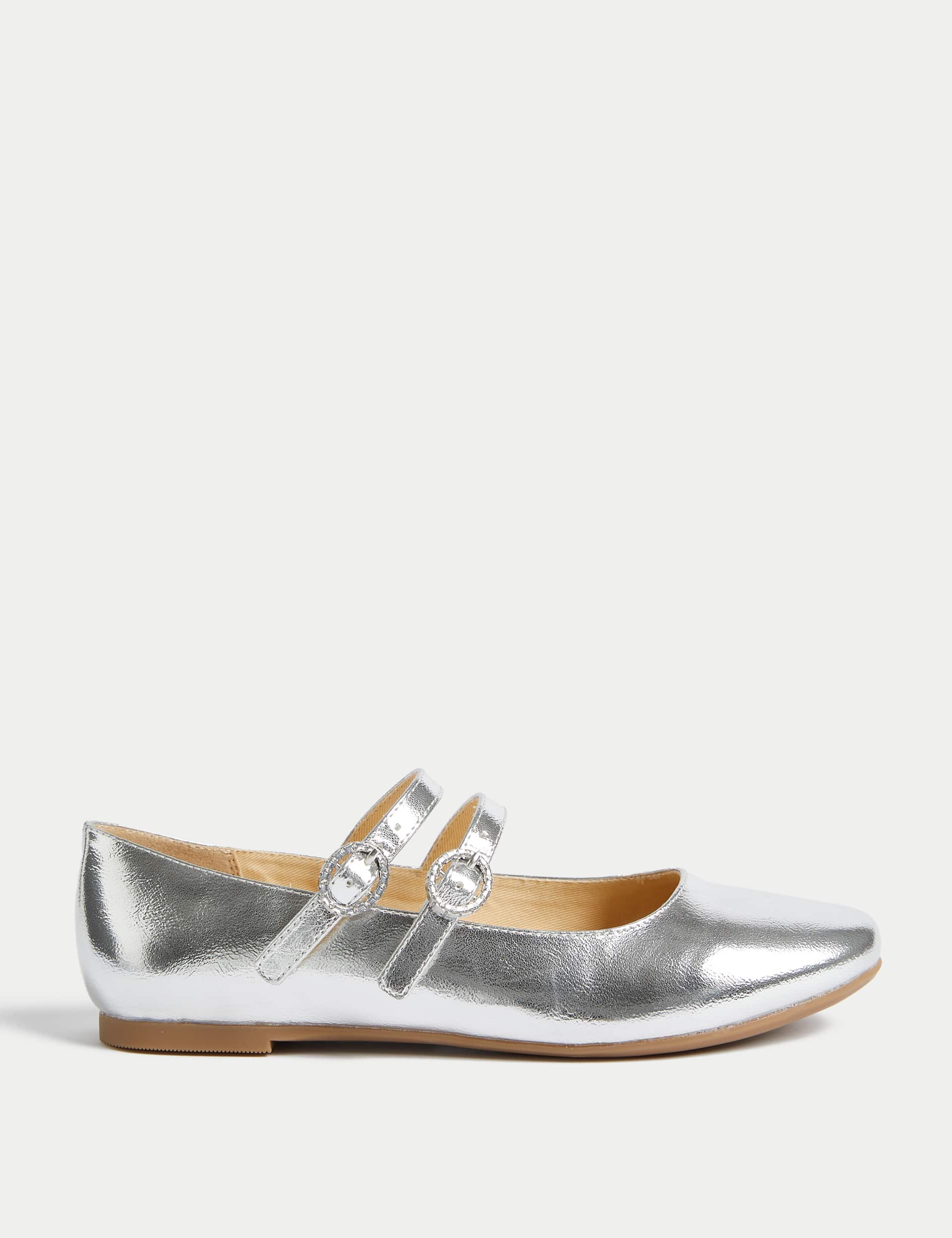 M&S Kids Metallic Buckle Ballet Pumps (1 Large