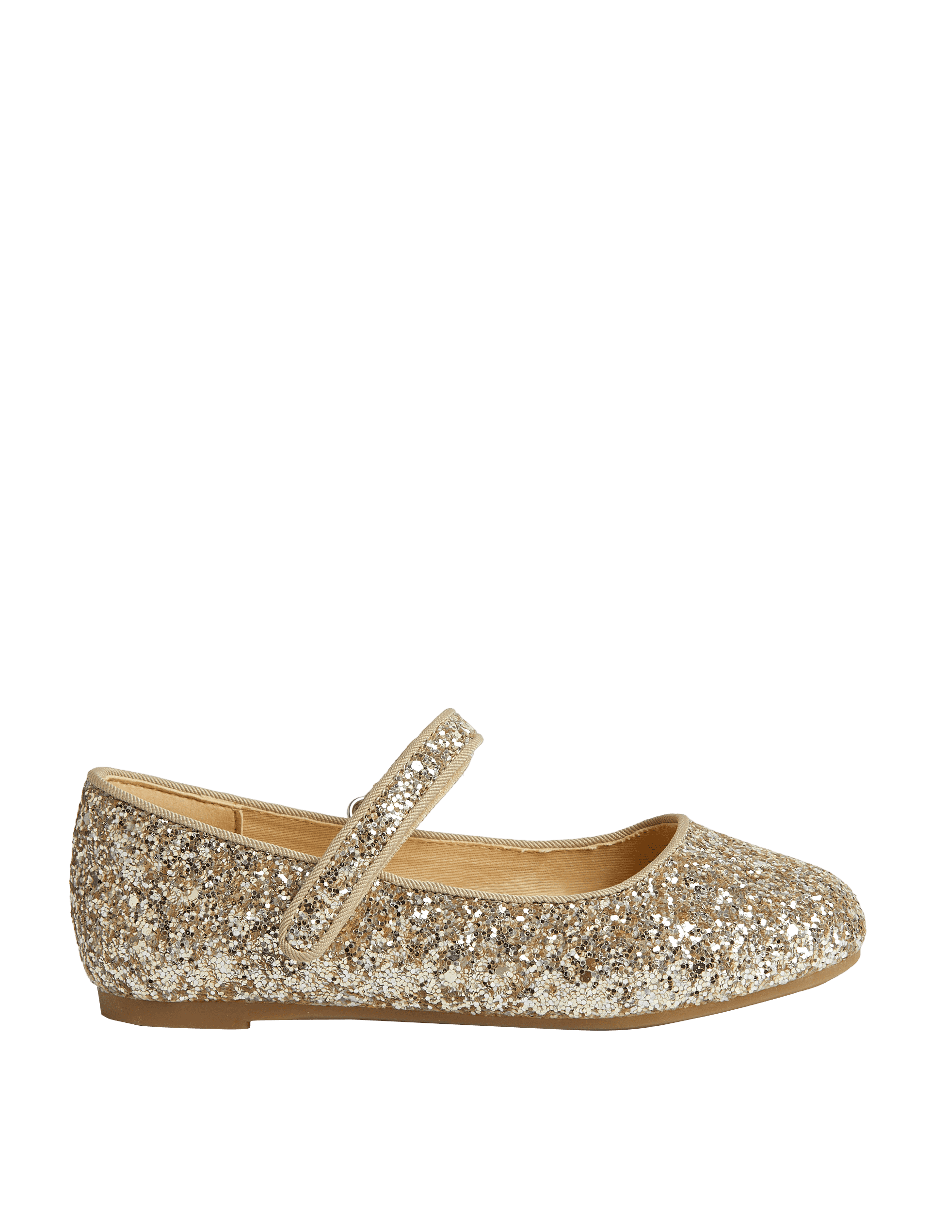 M&S Collection Kids Glitter Mary Jane Shoes (4 Small - 2 Large) - 2 LSTD - Gold, Gold