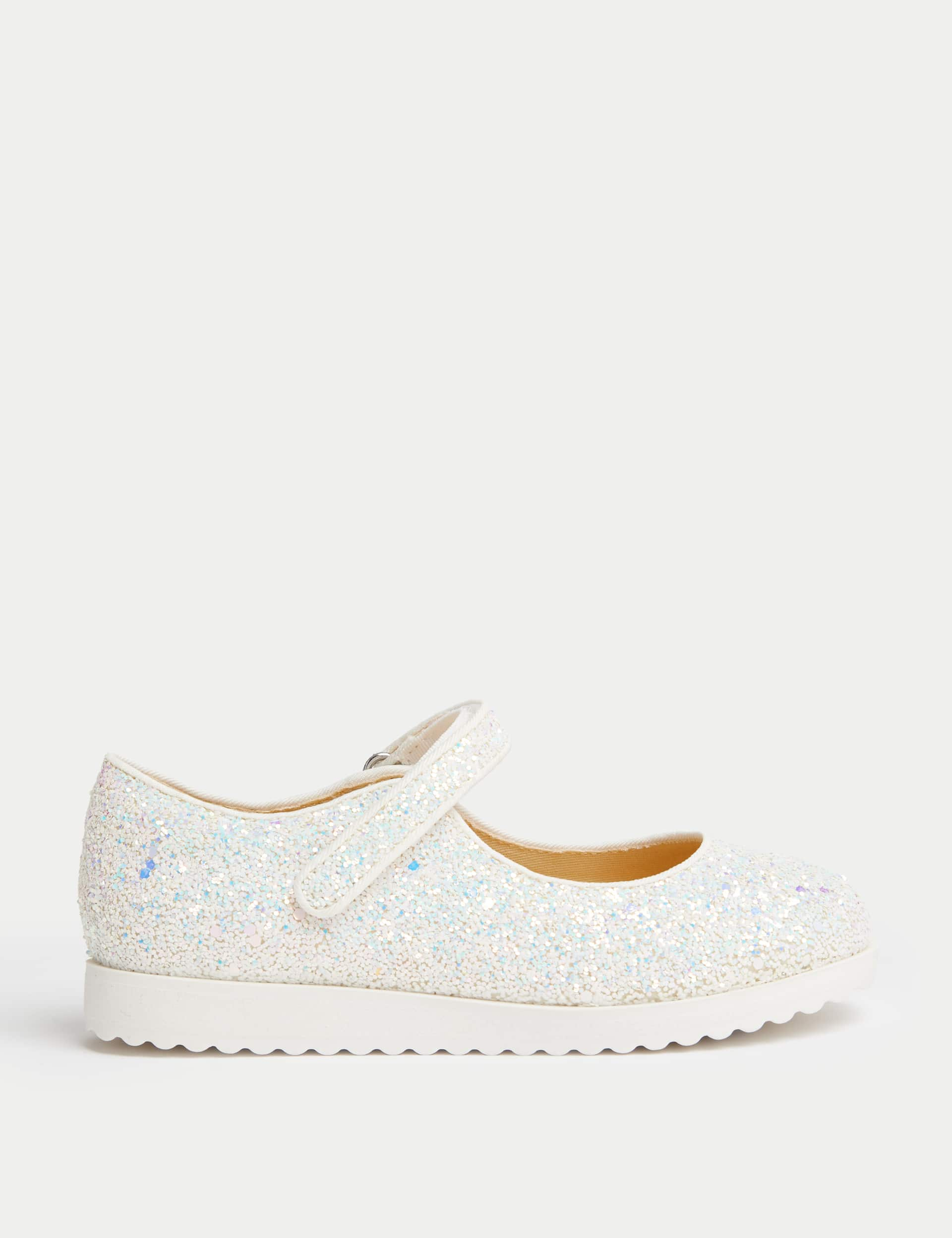 M&S Kids Freshfeet Glitter Ballet Pumps (4 Small - 2 Large) - 7 SSTD - White, White