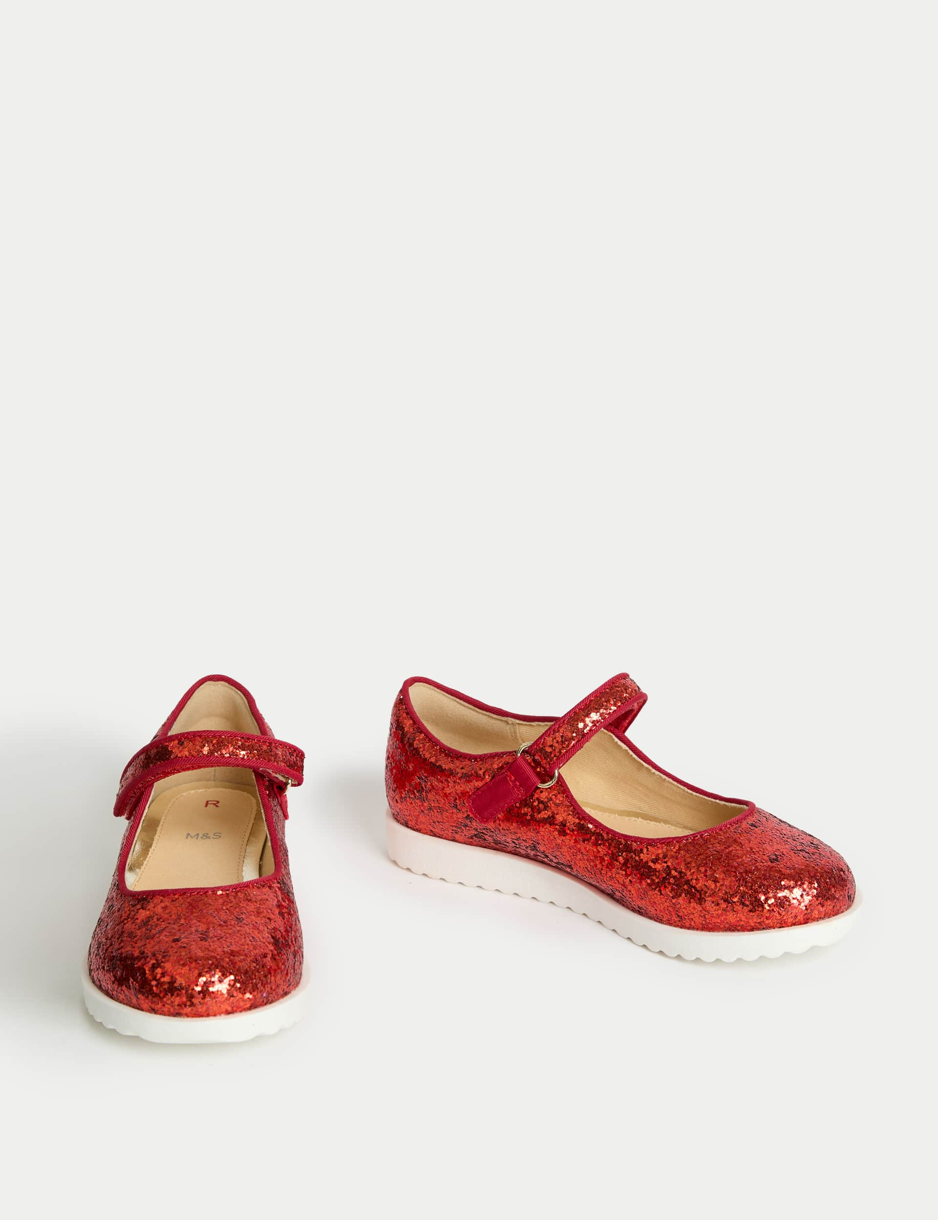 M&S Kids Glitter Riptape Mary Jane Shoes (4 Small - 2 Large) - 1 LSTD - Red, Red,Silver