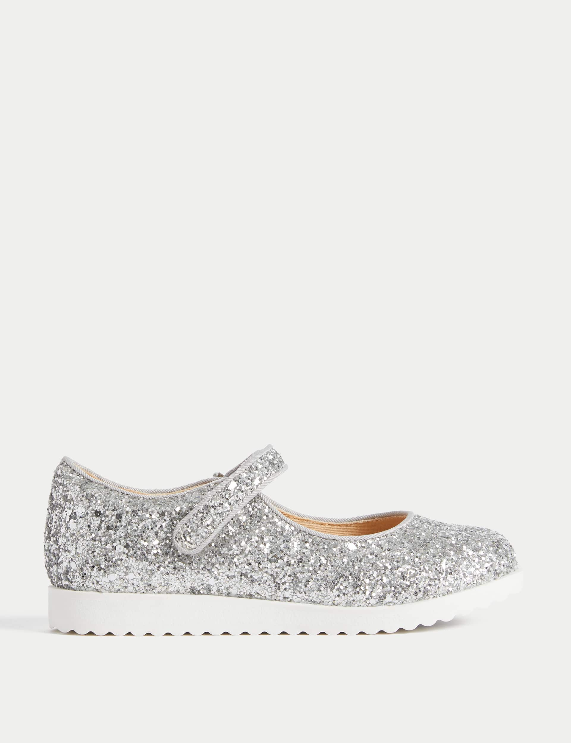 M&S Kids Glitter Riptape Mary Jane Shoes (4 Small - 2 Large) - 4.5 SSTD - Silver, Silver,Red