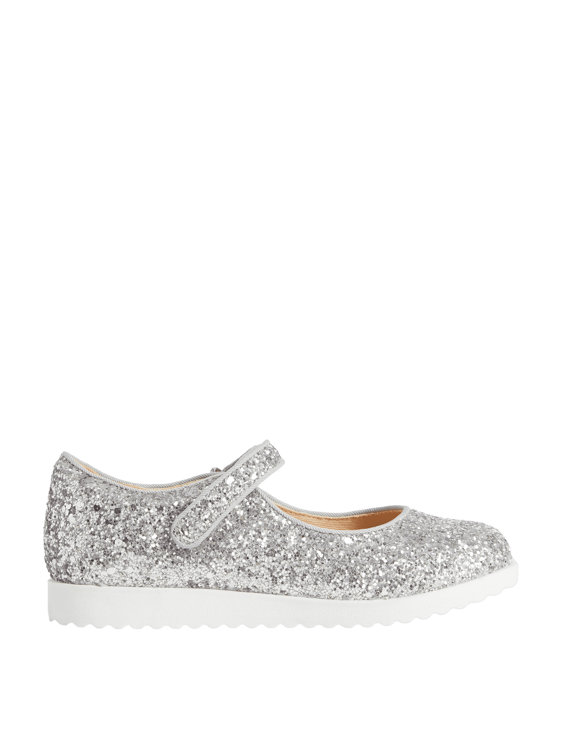 M&S Collection Kids Glitter Riptape Mary Jane Shoes (4 Small - 2 Large) - 4.5 SSTD - Silver, Silver