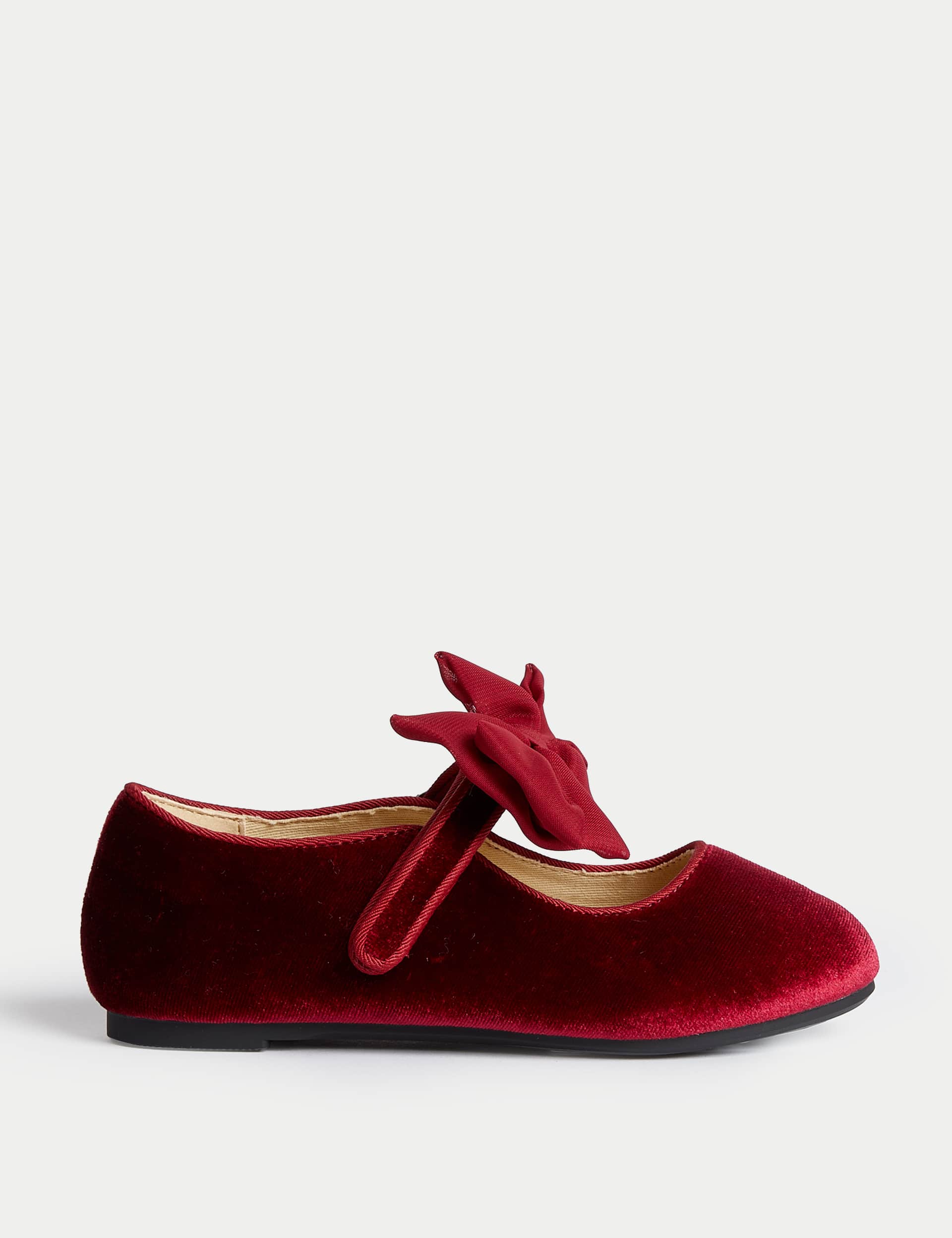 M&S Kids Velvet Riptape Bow Mary Jane Shoes (4 Small