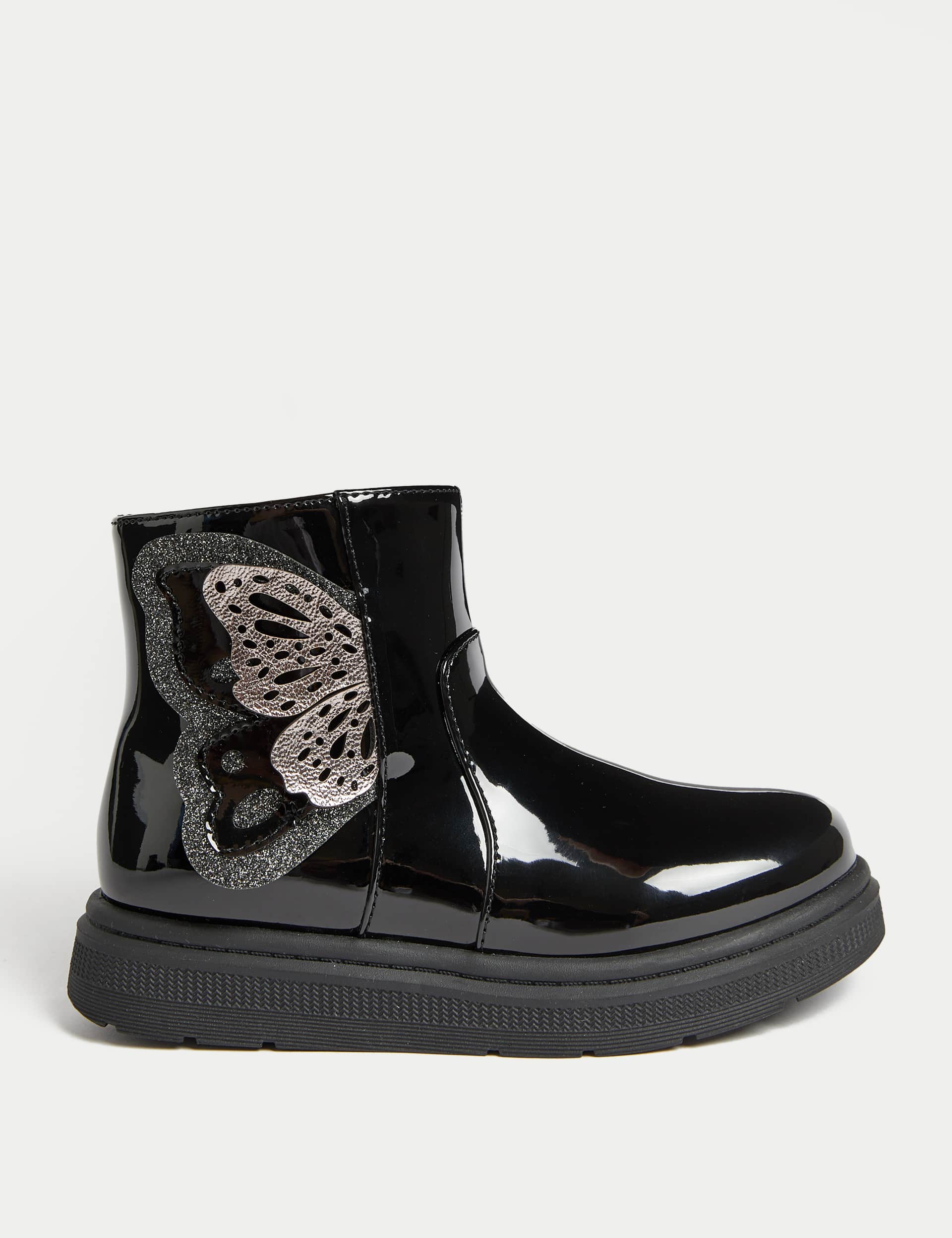 M&S Kids Patent Butterfly Chelsea Boots (4 Small