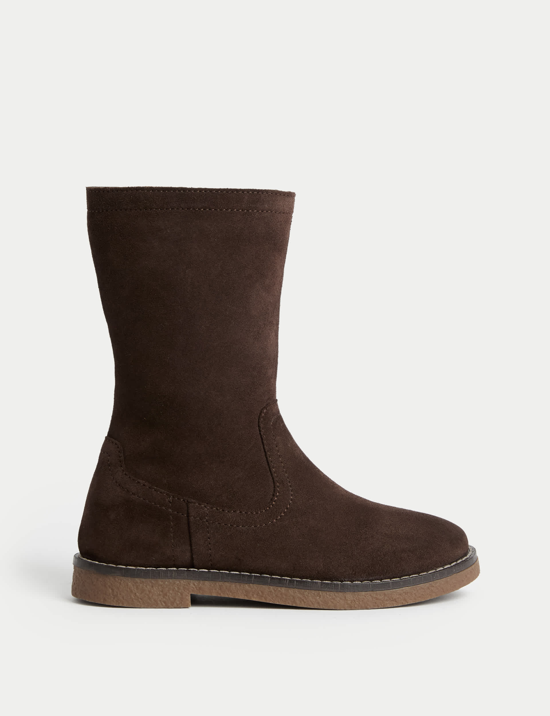 M&S Kid's Suede Boots (4 Small-2 Large) - 12 SSTD - Chocolate, Chocolate,Tan