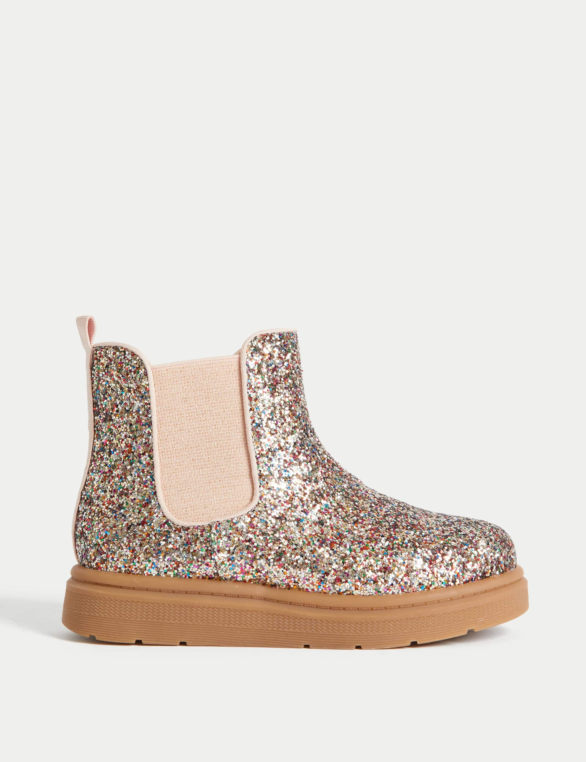 M&S Kids Glitter Chelsea Boots (4 Small - 2 Large) - 1 LSTD - Pink Mix, Black,Pink Mix