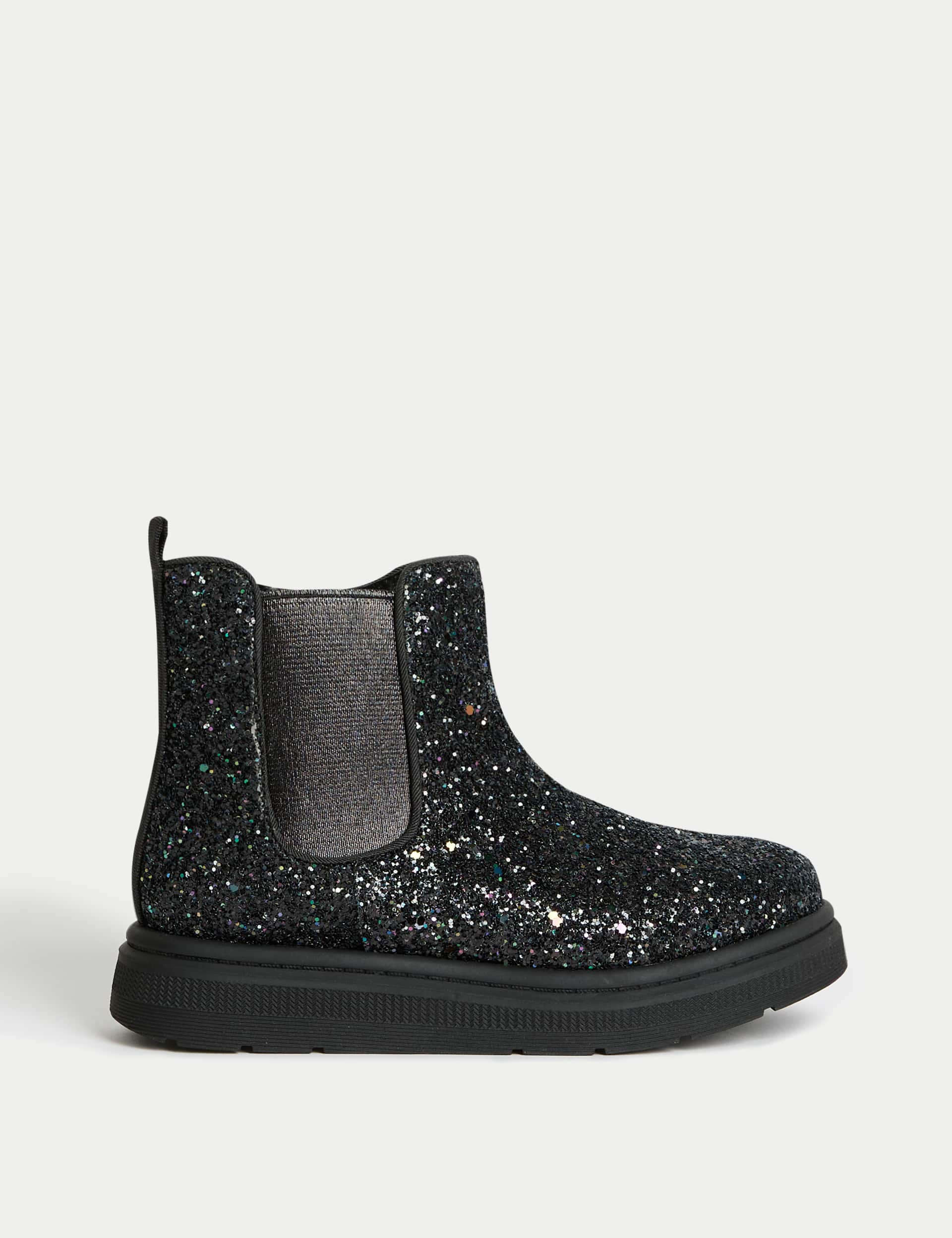 M&S Kids Glitter Chelsea Boots (4 Small - 2 Large) - 5 SSTD - Black, Black