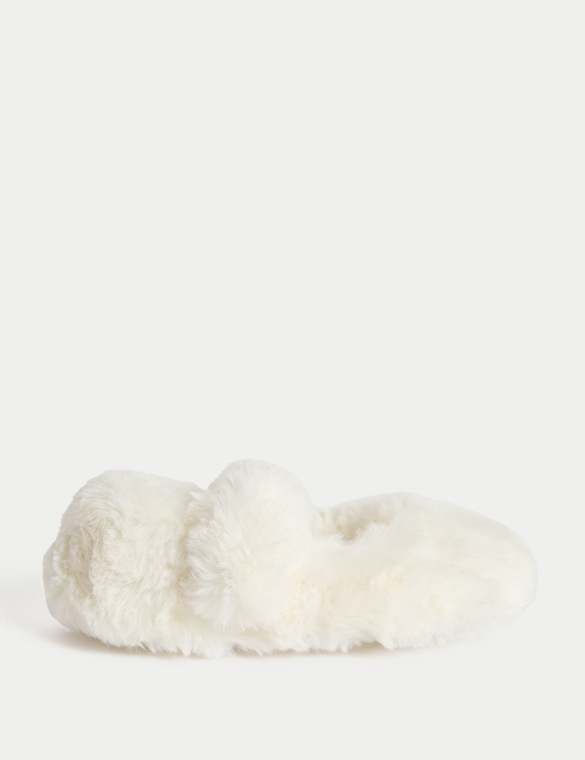 M&S Kids Faux Fur Ballet Slippers (4 Small - 6 Large) - 1 L - Cream, Cream,Light Mint