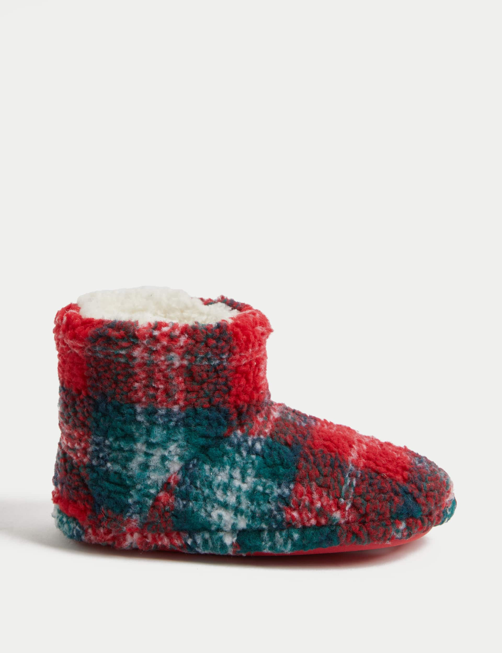 M&S Kids Checked Slipper Boots (4 Small - 7 Large) - 5 L - Red Mix, Red Mix