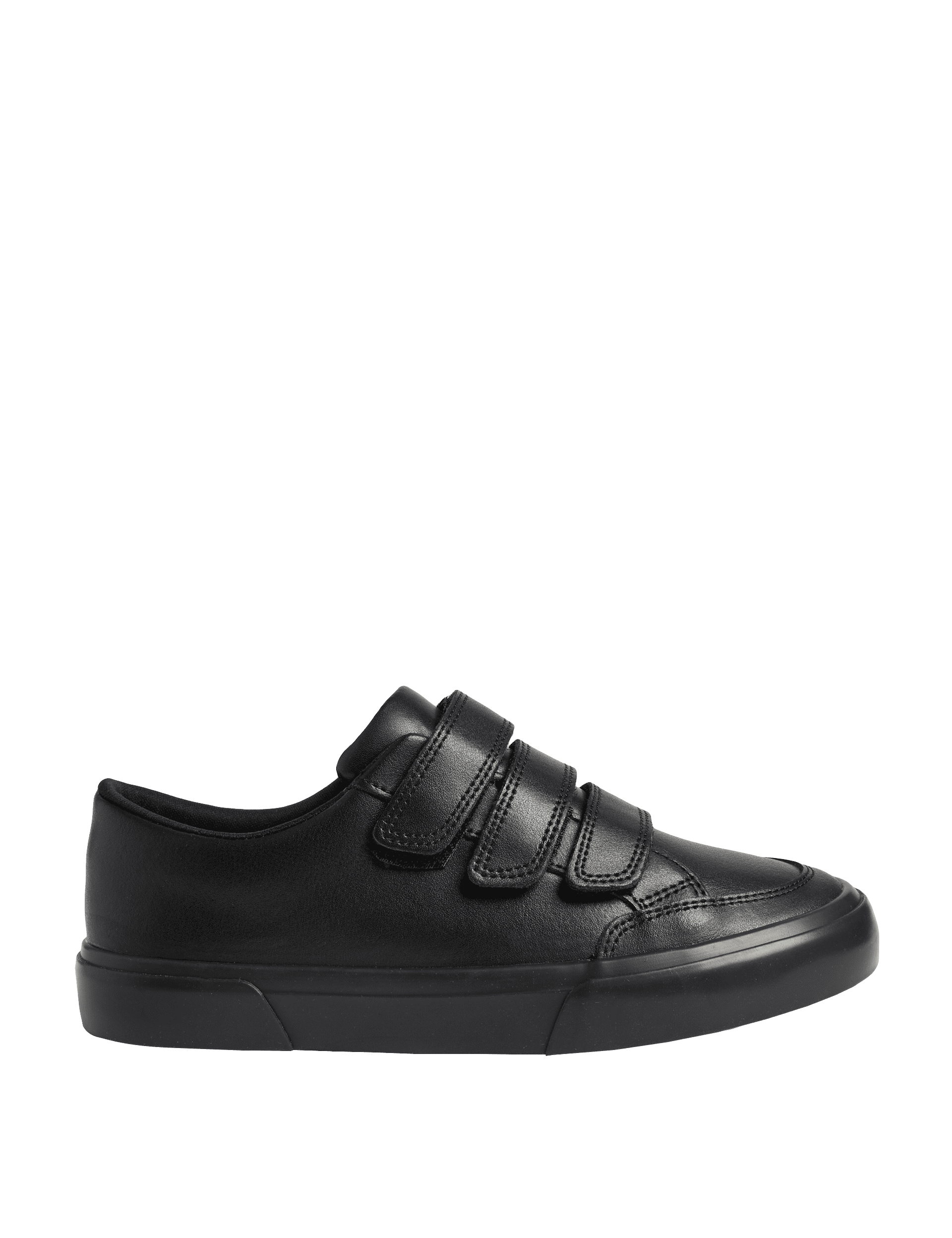 M&S Collection Kids Triple Riptape Leather School Shoes (2 Large - 9 Large) - 6.5 LNAR - Black, Bla