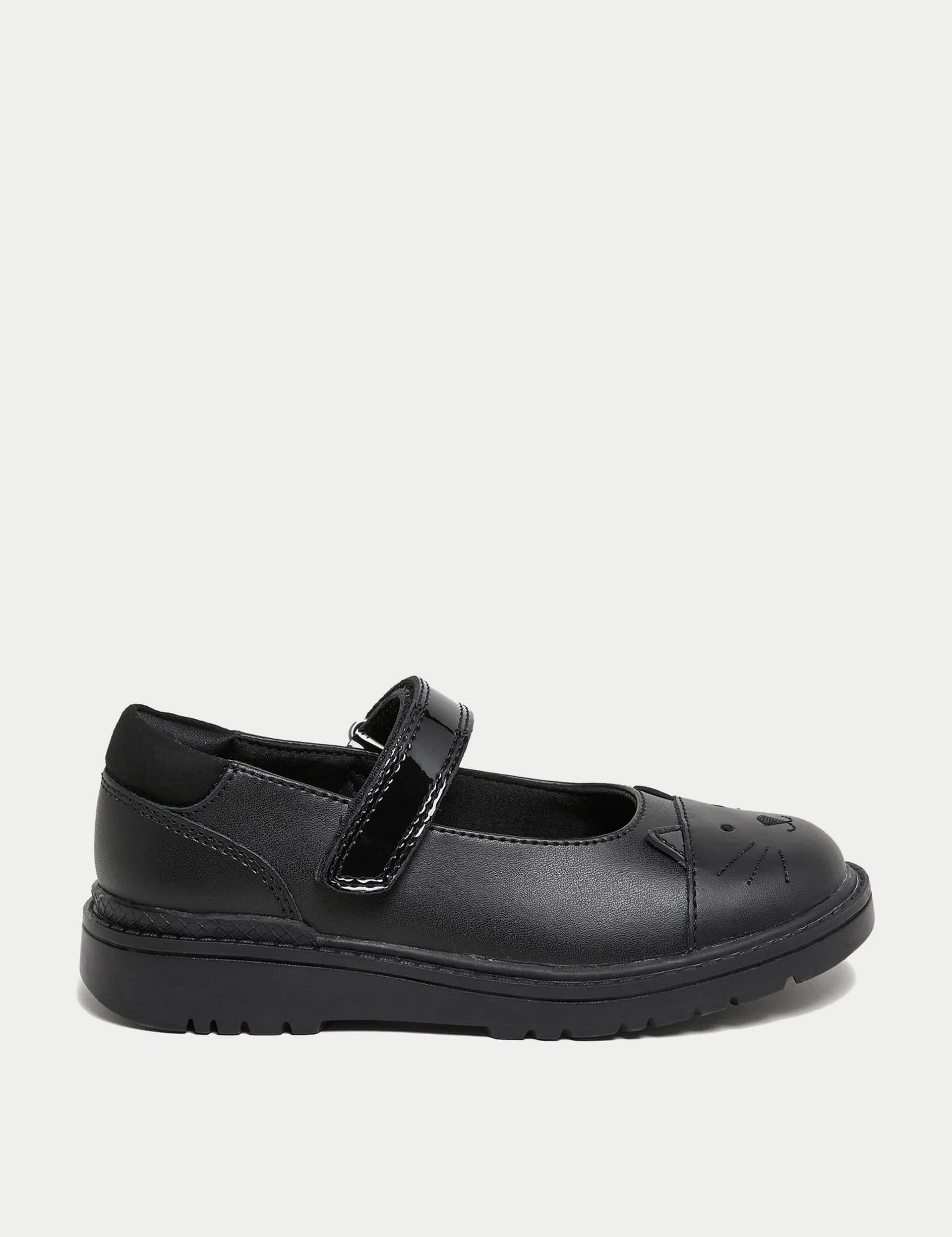 M&S Kids Leather Mary Jane Cat School Shoes (8 Small - 2 Large) - 2 LSTD - Black, Black