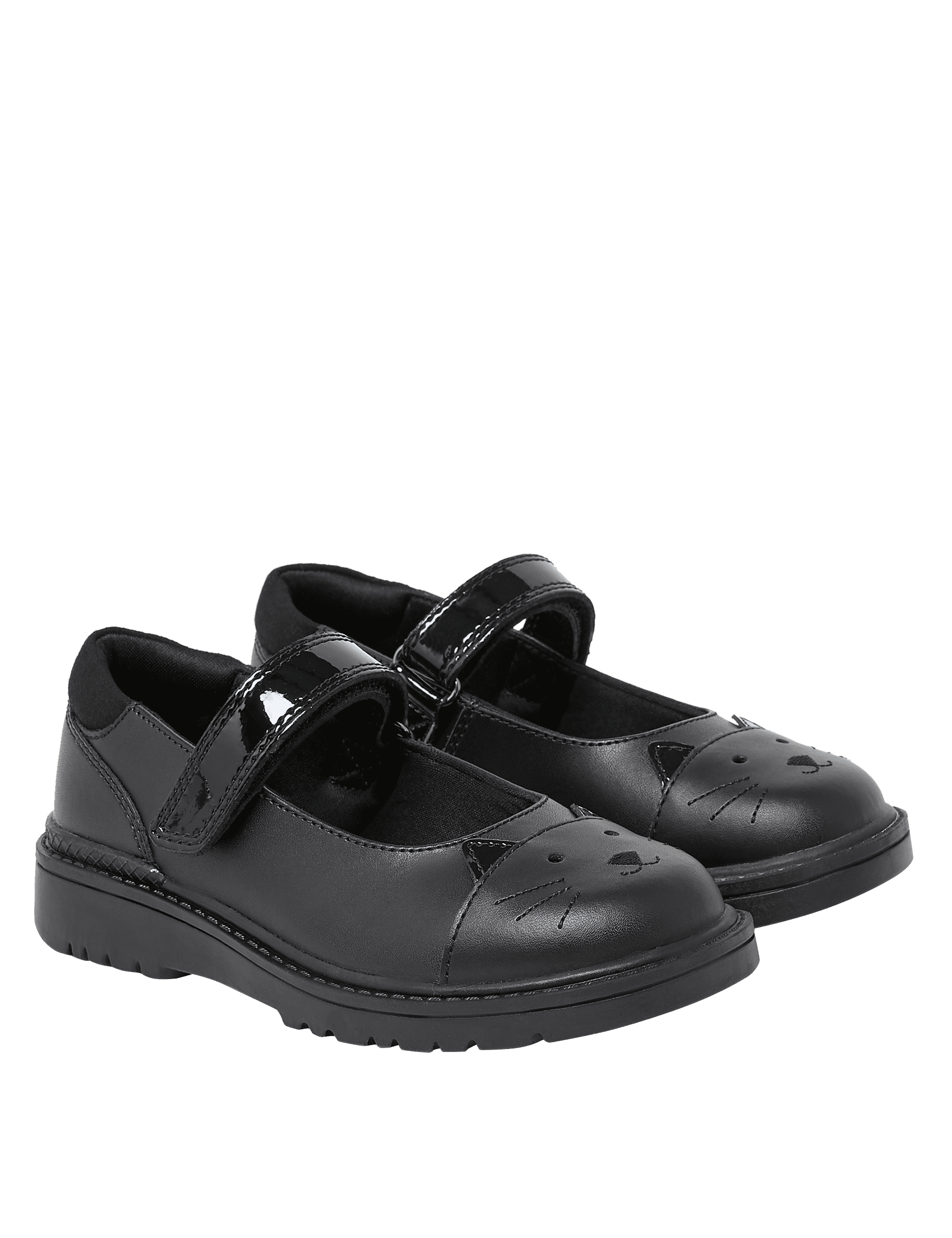 M&S Collection Kids Leather Mary Jane Cat School Shoes (8 Small - 2 Large) - 1 LSTD - Black, Black