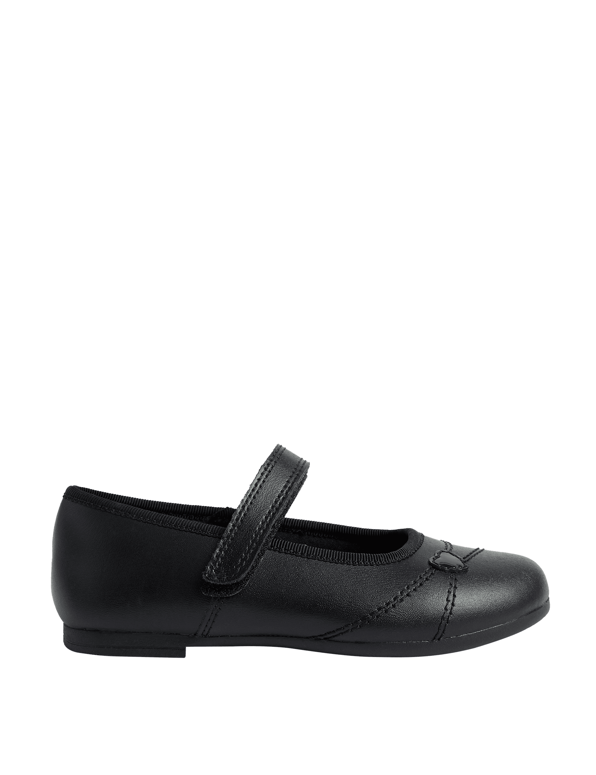 M&S Collection Kids Heart Ballet Leather School Shoes (8 Small - 2 Large) - 9.5 SSTD - Black, Black