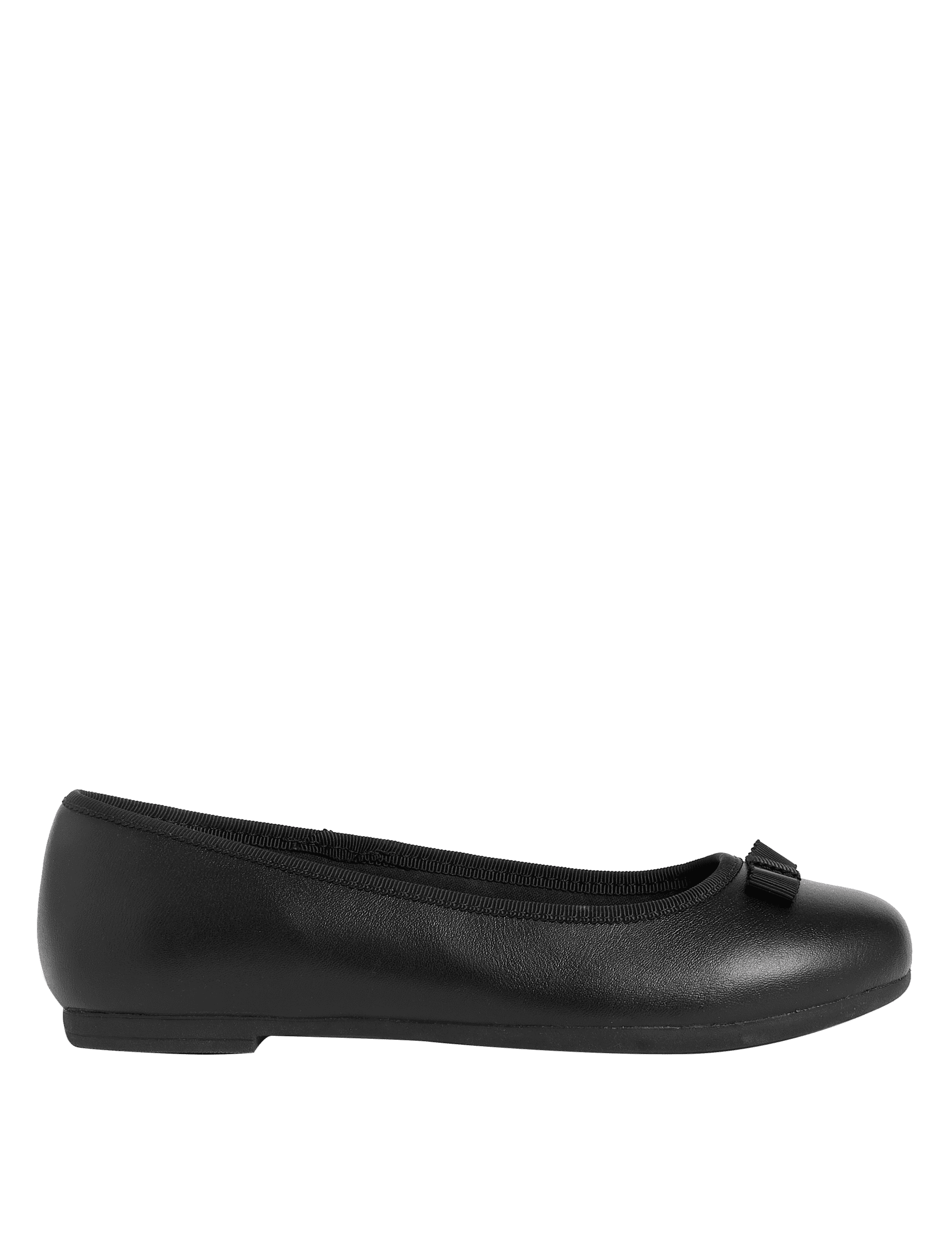 M&S Collection Kids Leather Ballerina Bow School Shoes (2 Large - 7 Large) - 6.5 LSTD - Black, Blac