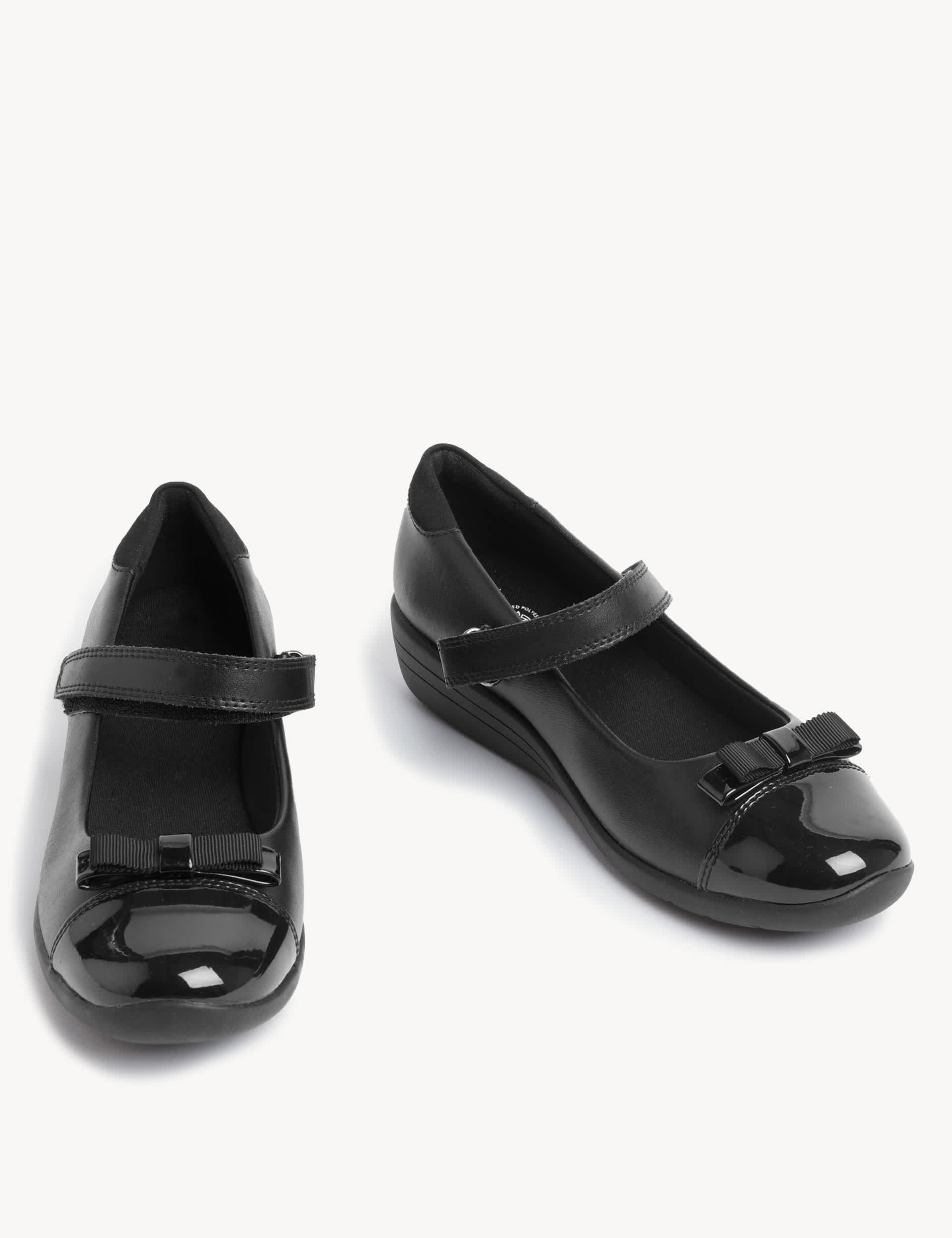 M&S Collection Kids Leather Wedge Mary Jane School Shoes (2 Large - 7 Large) - 4 LSTD - Black, Blac