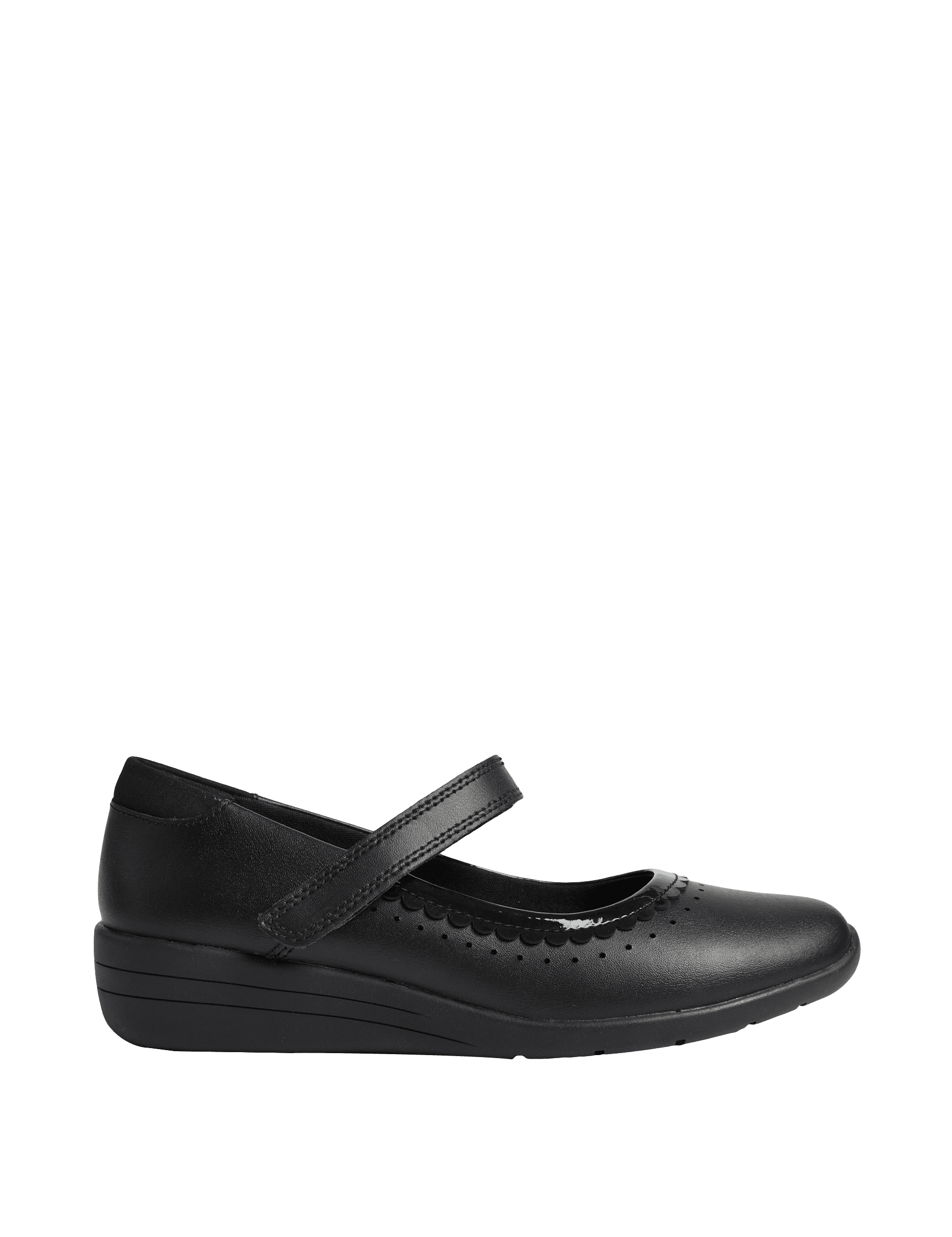 M&S Collection Kids Scallop Wedge Leather School Shoes (2 Small - 7 Large) - 5 LSTD - Black, Black