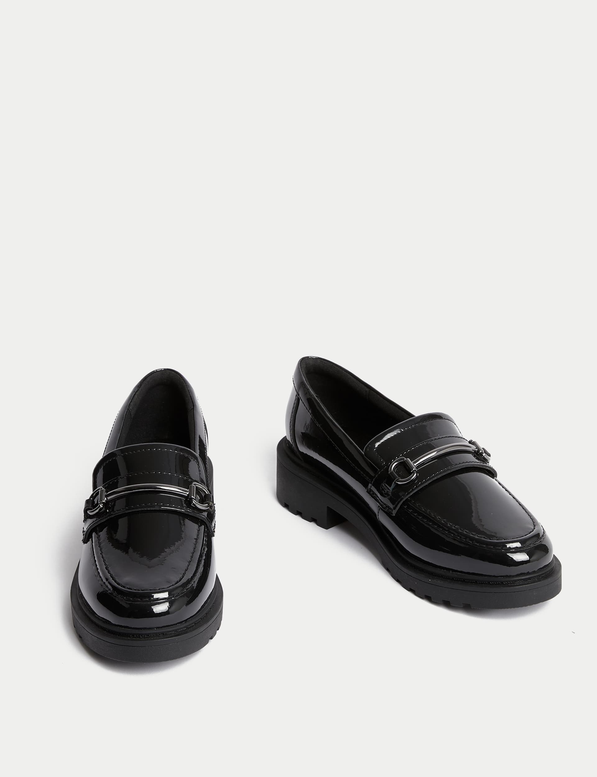 M&S Collection Kids Patent Loafer Leather School Shoes (2 Large - 7 Large) - 4.5 LSTD - Black, Blac