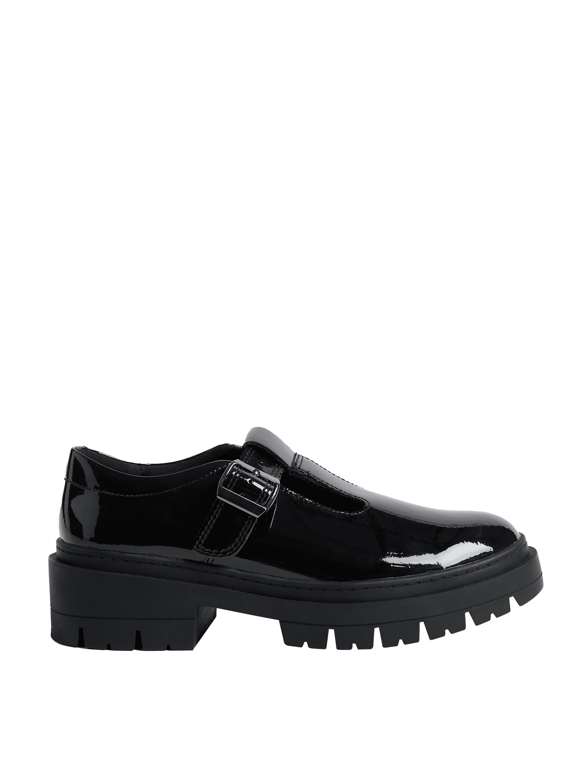 M&S Collection Kids Chunky T Bar Leather School Shoes (2 Large - 7 Large) - 3 LSTD - Black, Black