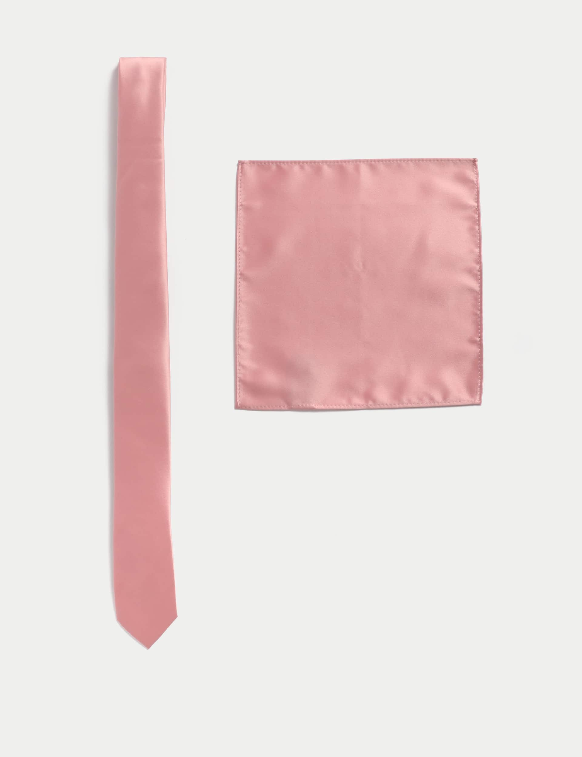 M&S Kids Skinny Tie & Pocket Square Set (SM-ML) - S-M - Dusty Pink, Dusty Pink