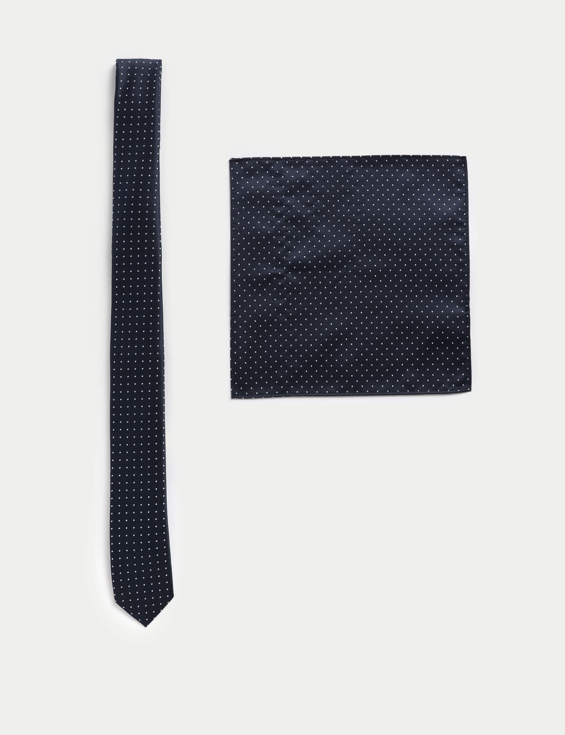 M&S Kids Spotted Tie & Pocket Square - S-M - Navy, Navy