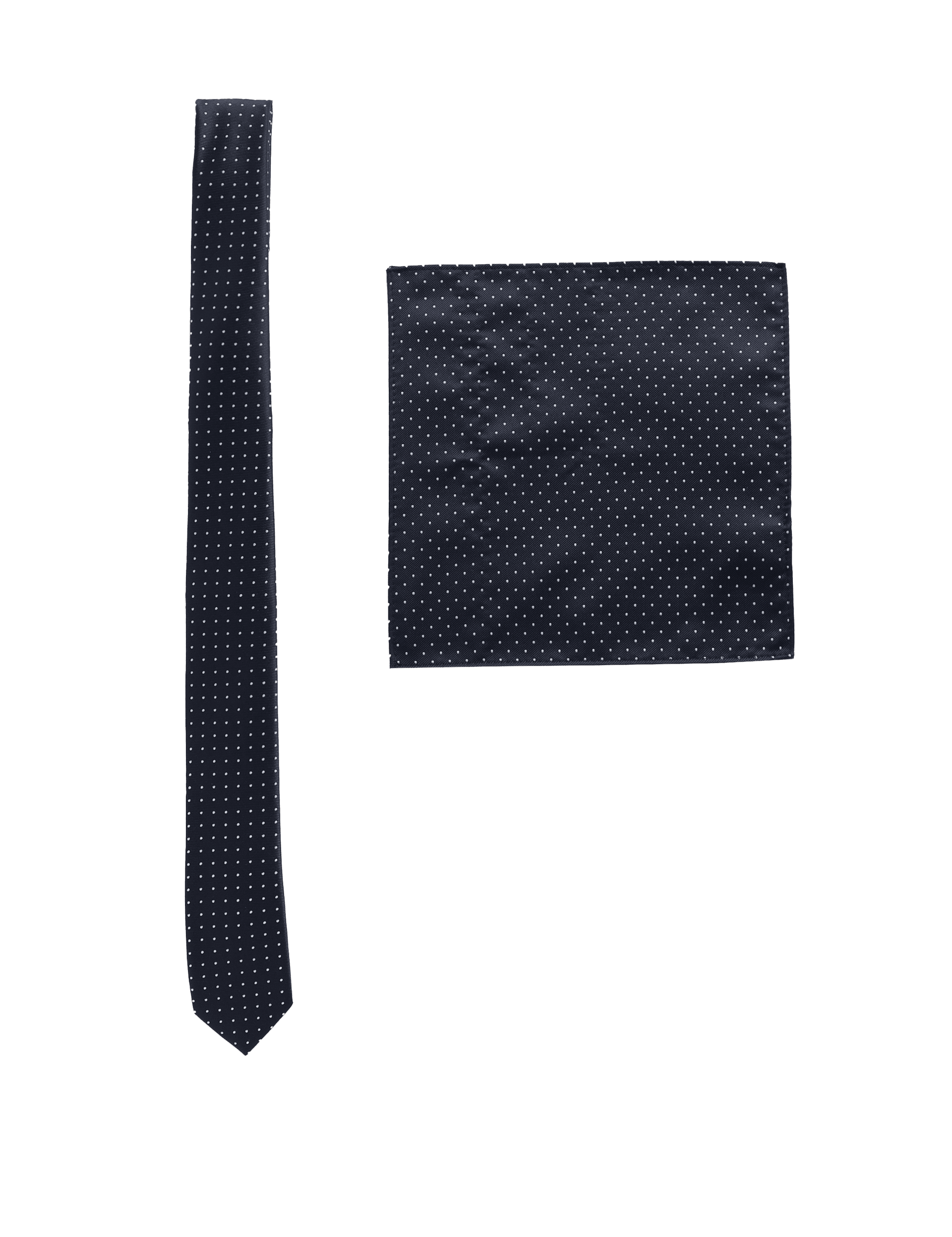 M&S Collection Kids Spotted Tie & Pocket Square - S-M - Navy, Navy