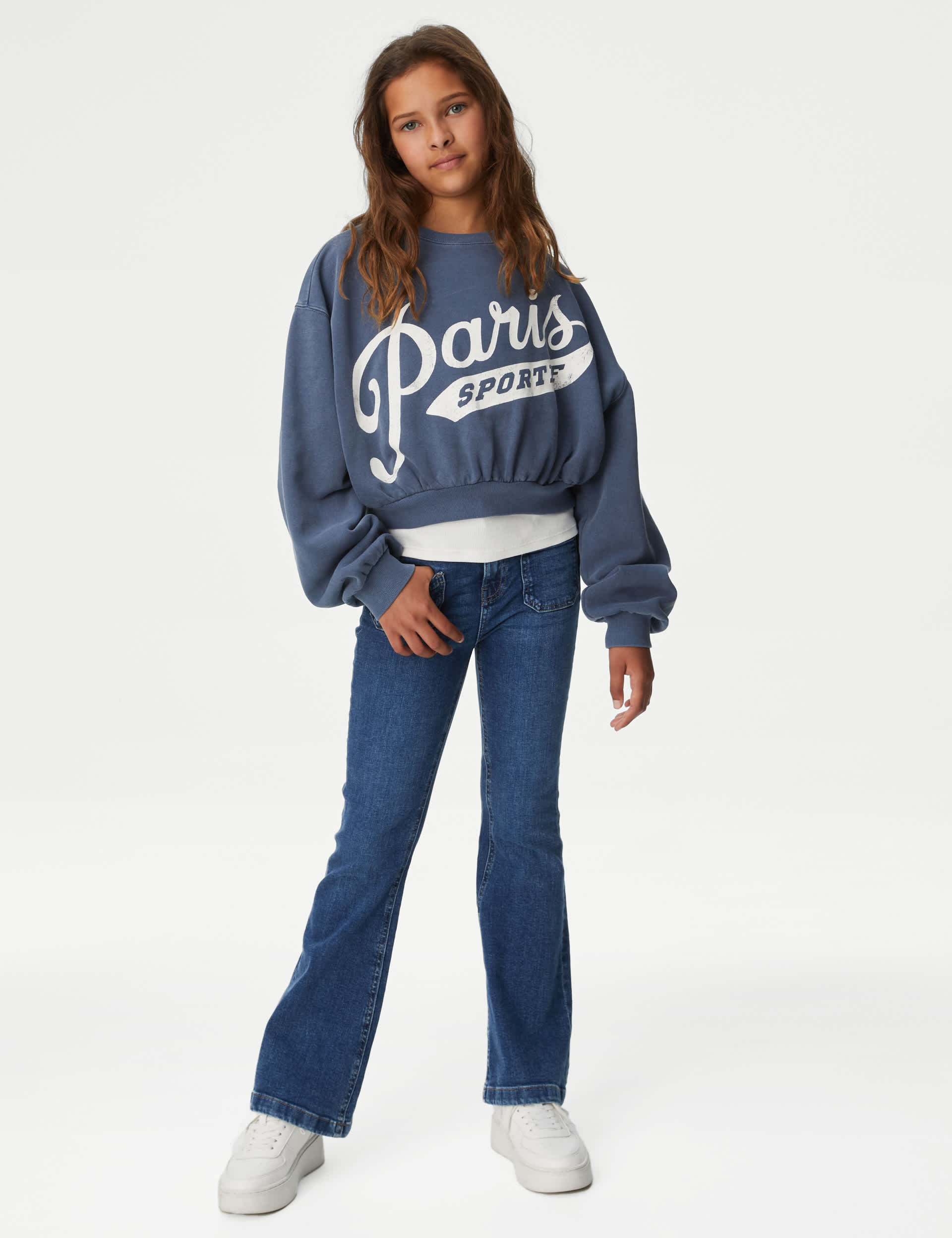 M&S Girls Cotton Rich Paris Sweatshirt (6-16 Yrs) - 14-15 - Navy, Navy