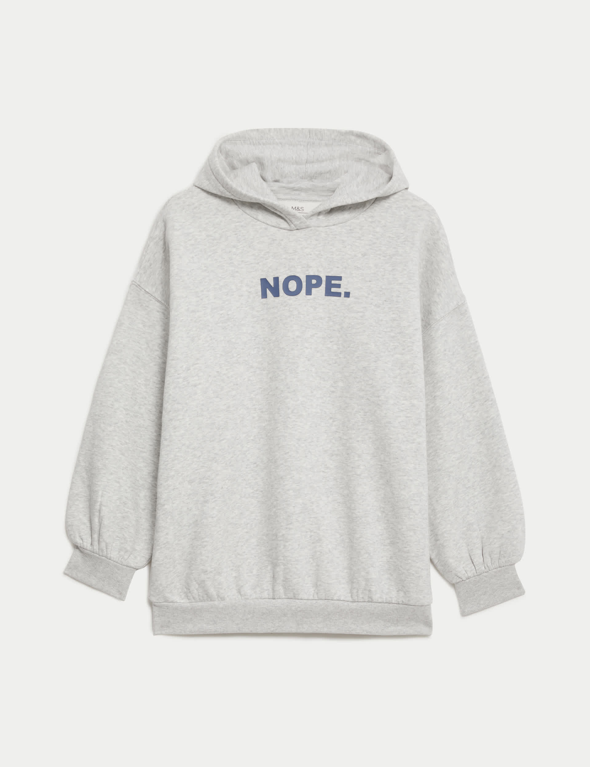 M&S Girls Cotton Rich Nope Slogan Hoodie (6-16 Yrs) - 7-8 Y - Grey, Grey