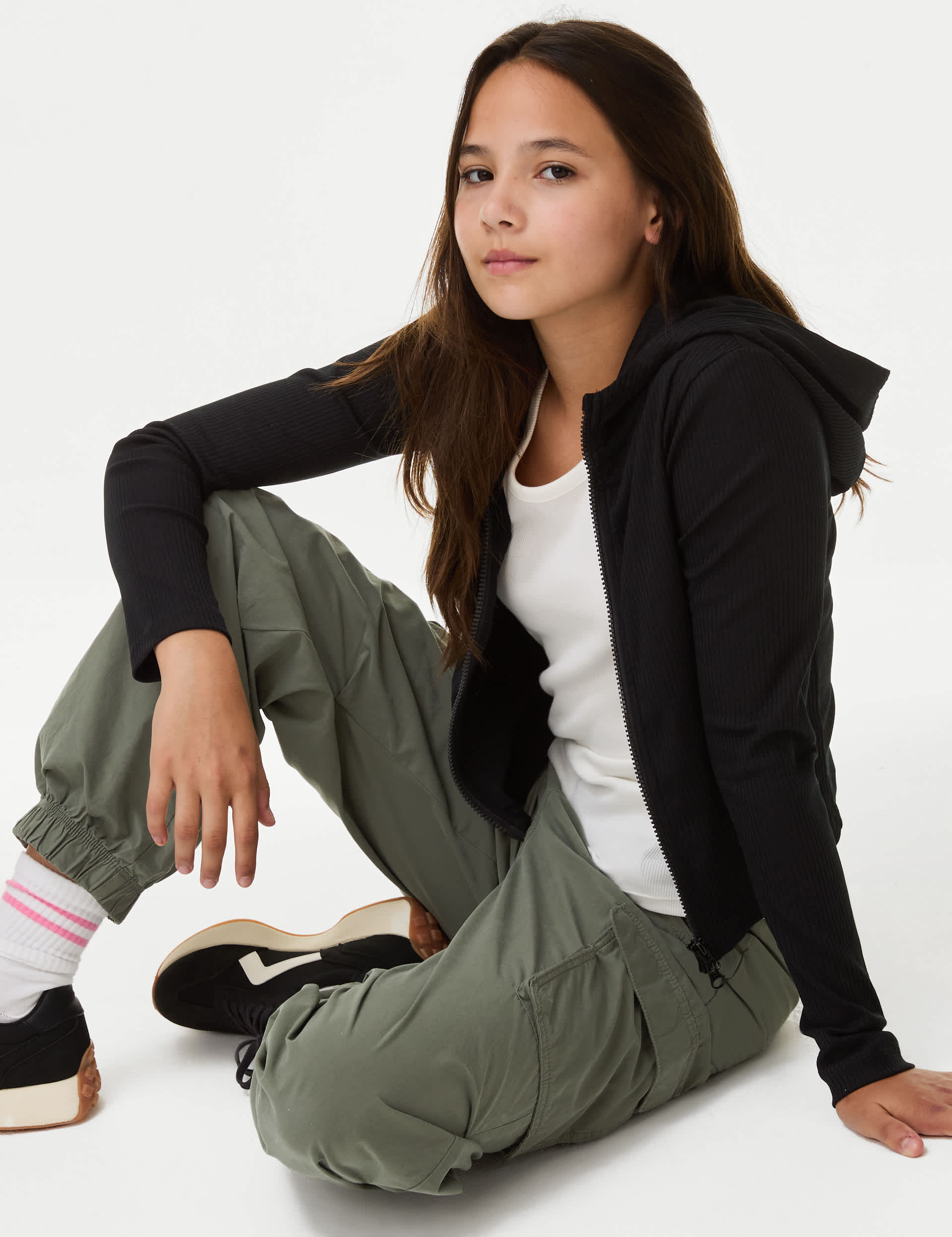 M&S Girls Cotton Rich Zip Ribbed Hoodie (6-16 Yrs)